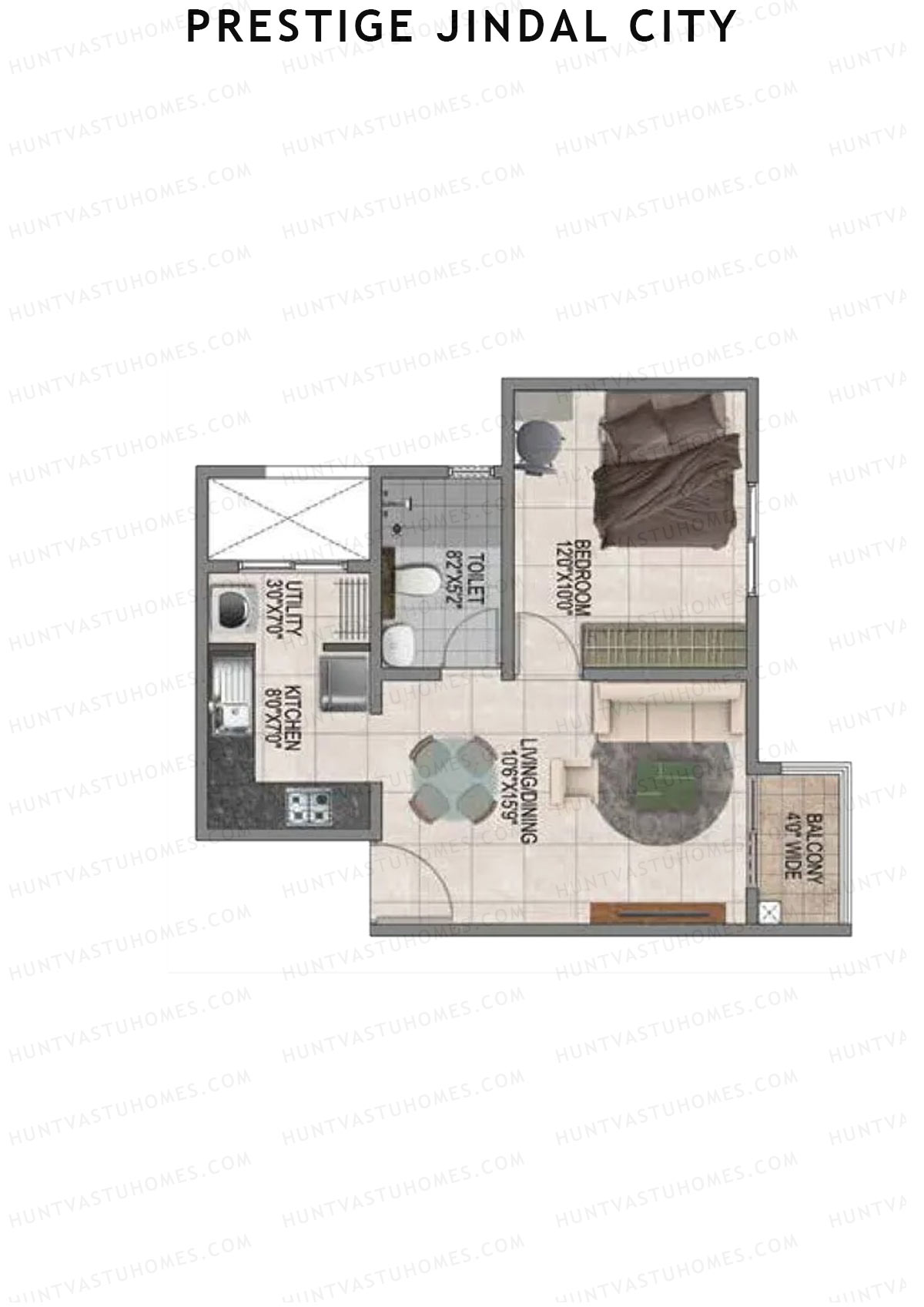 Prestige Jindal City Building 3 Tower 3 Unit 1 (Type A1) Floor Plan