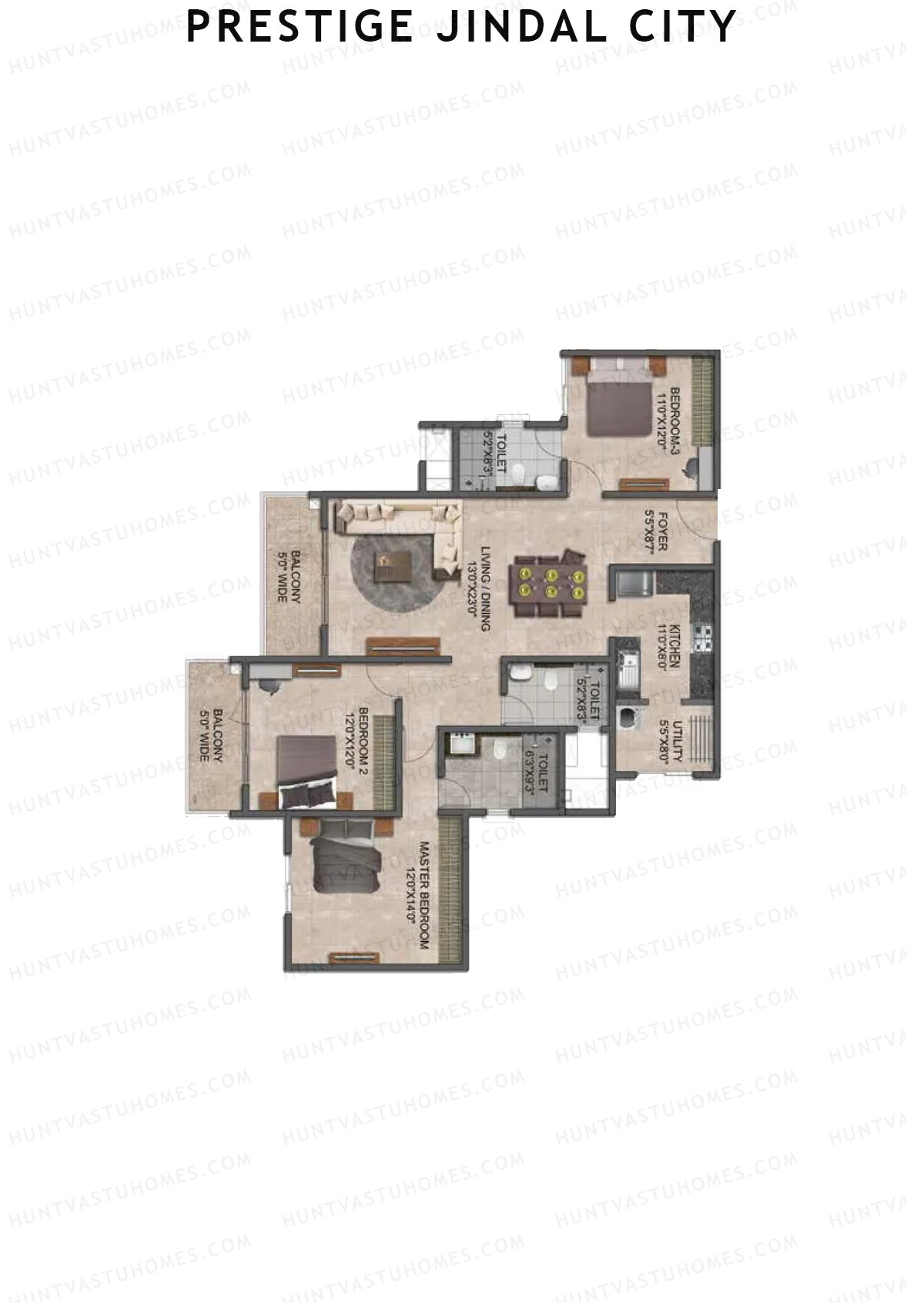 Prestige Jindal City Building 4 Tower 3 Unit 1 (Type E12) Floor Plan