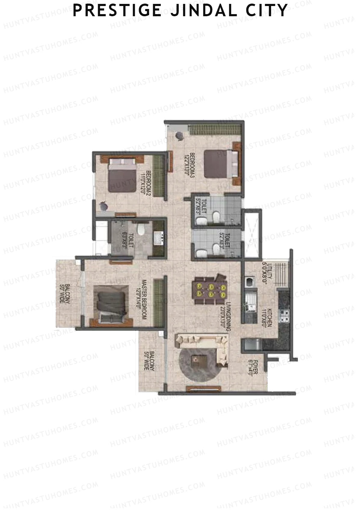 Prestige Jindal City Building 4 Tower 3 Unit 2 (Type E3) Floor Plan