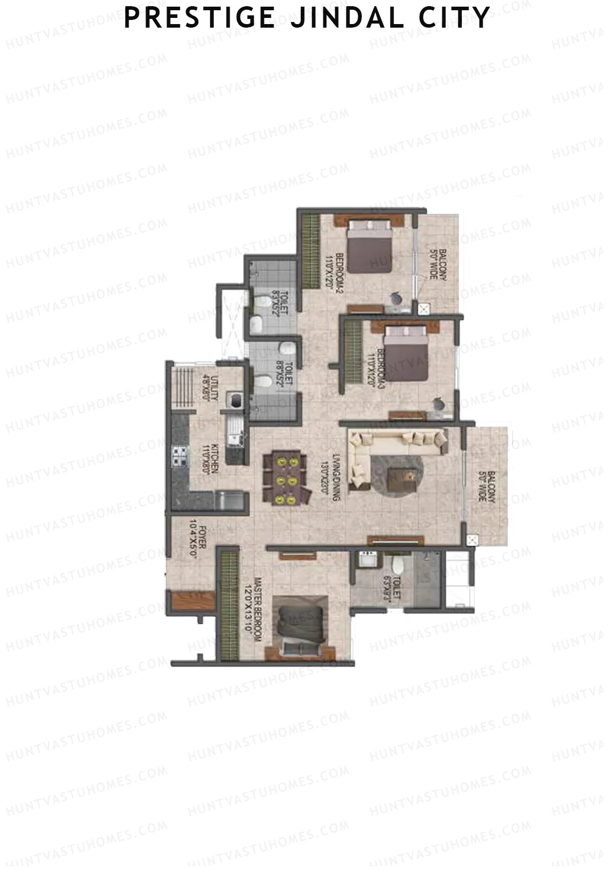 Prestige Jindal City Building 4 Tower 3 Unit 3 (Type E4) Floor Plan
