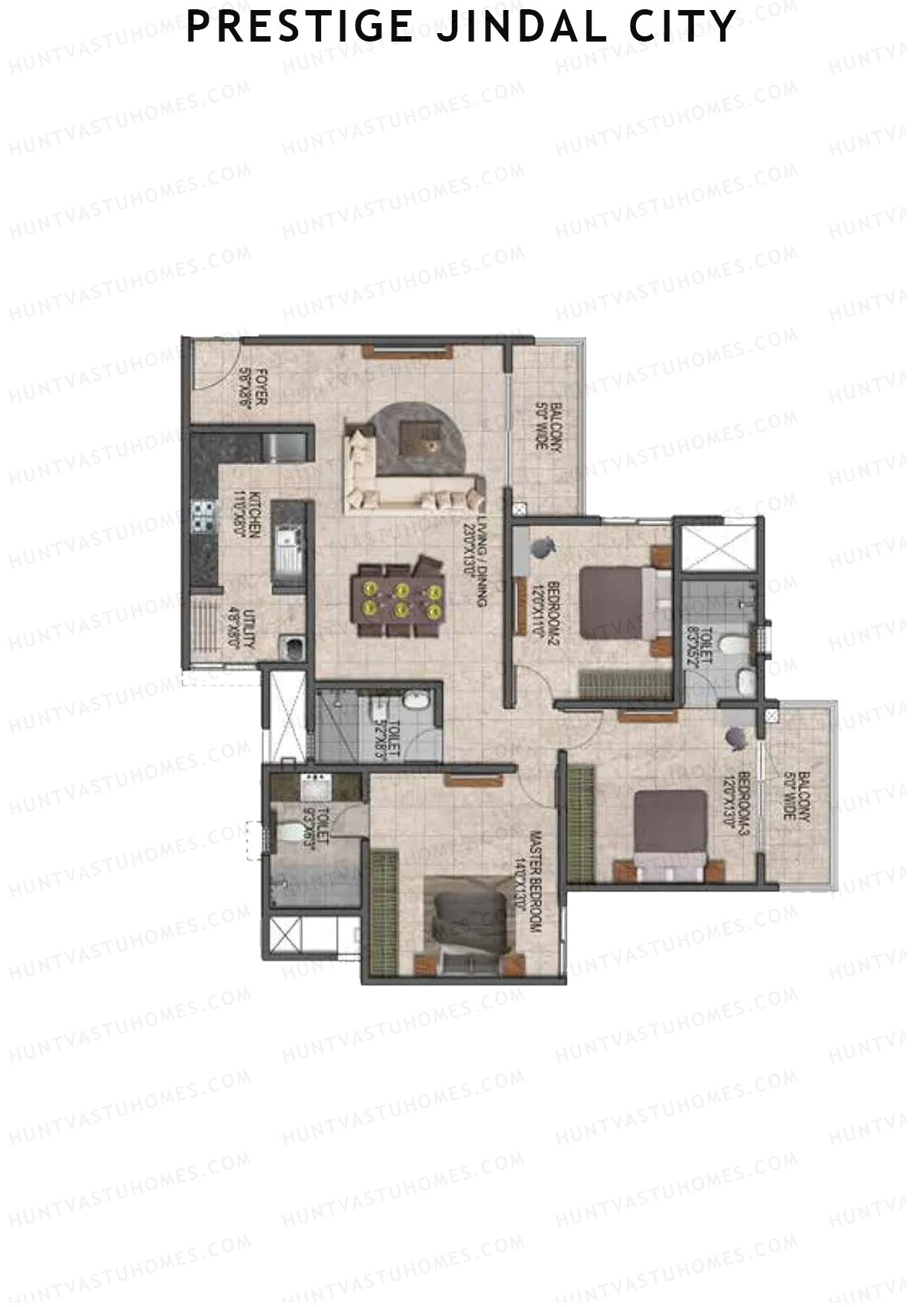 Prestige Jindal City Building 4 Tower 3 Unit 6 (Type E8) Floor Plan