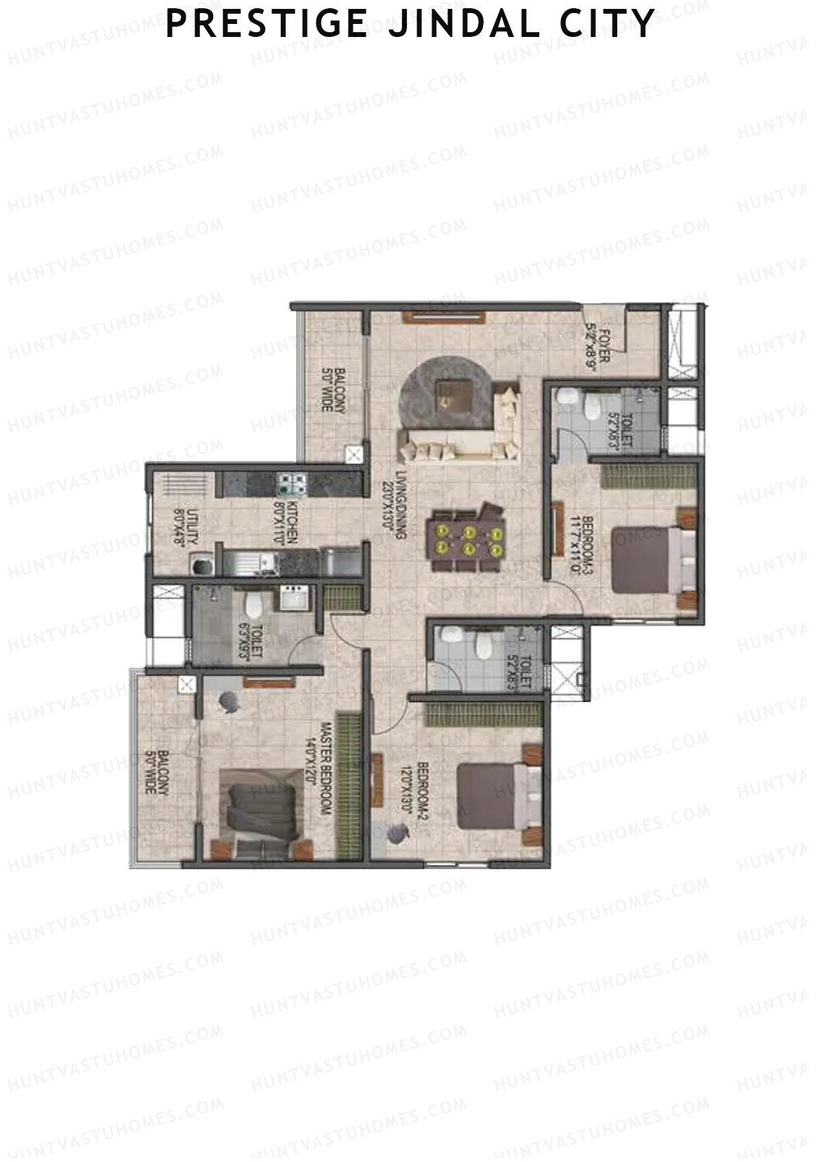 Prestige Jindal City Building 4 Tower 3 Unit 7 (Type E11) Floor Plan