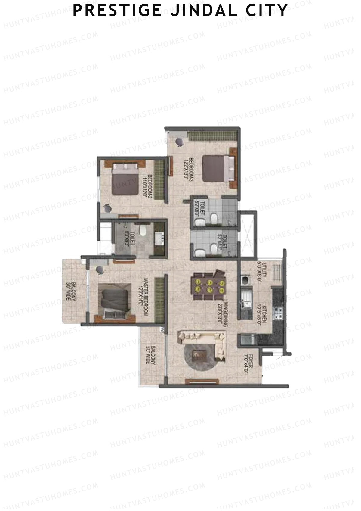 Prestige Jindal City Building 4 Tower 3 Unit 8 (Type E2) Floor Plan