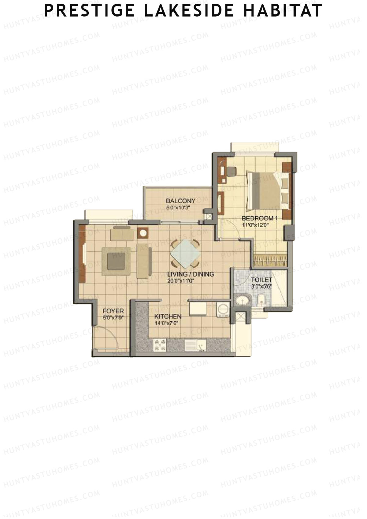 Prestige Lakeside Habitat Basil 5 Unit 5 (Type B1) Floor Plan