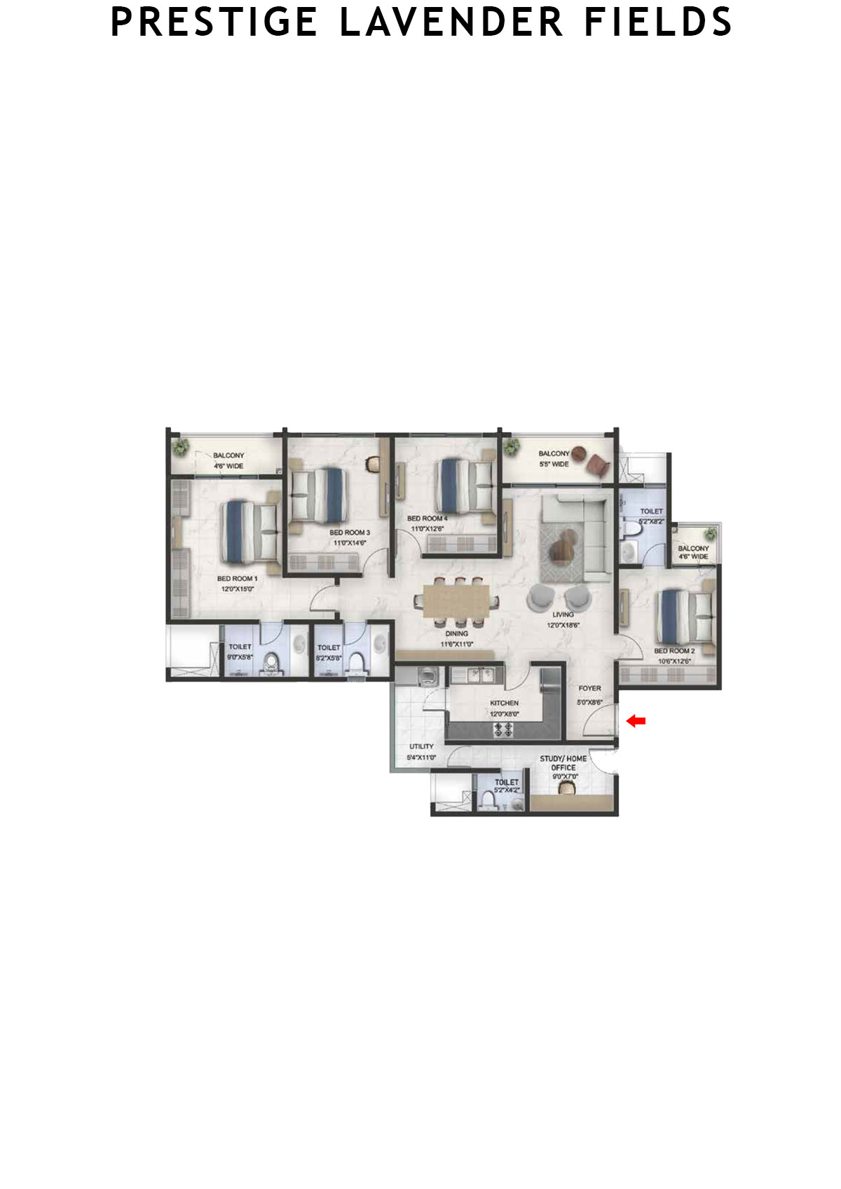 Prestige Lavender Fields Tower 1 Unit 1 Floor Plan