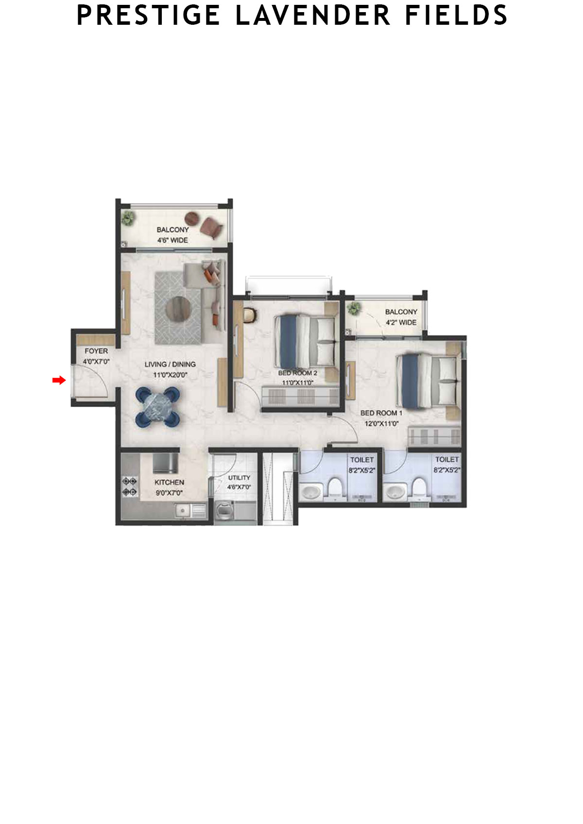 Prestige Lavender Fields Tower 1 Unit 2 Floor Plan
