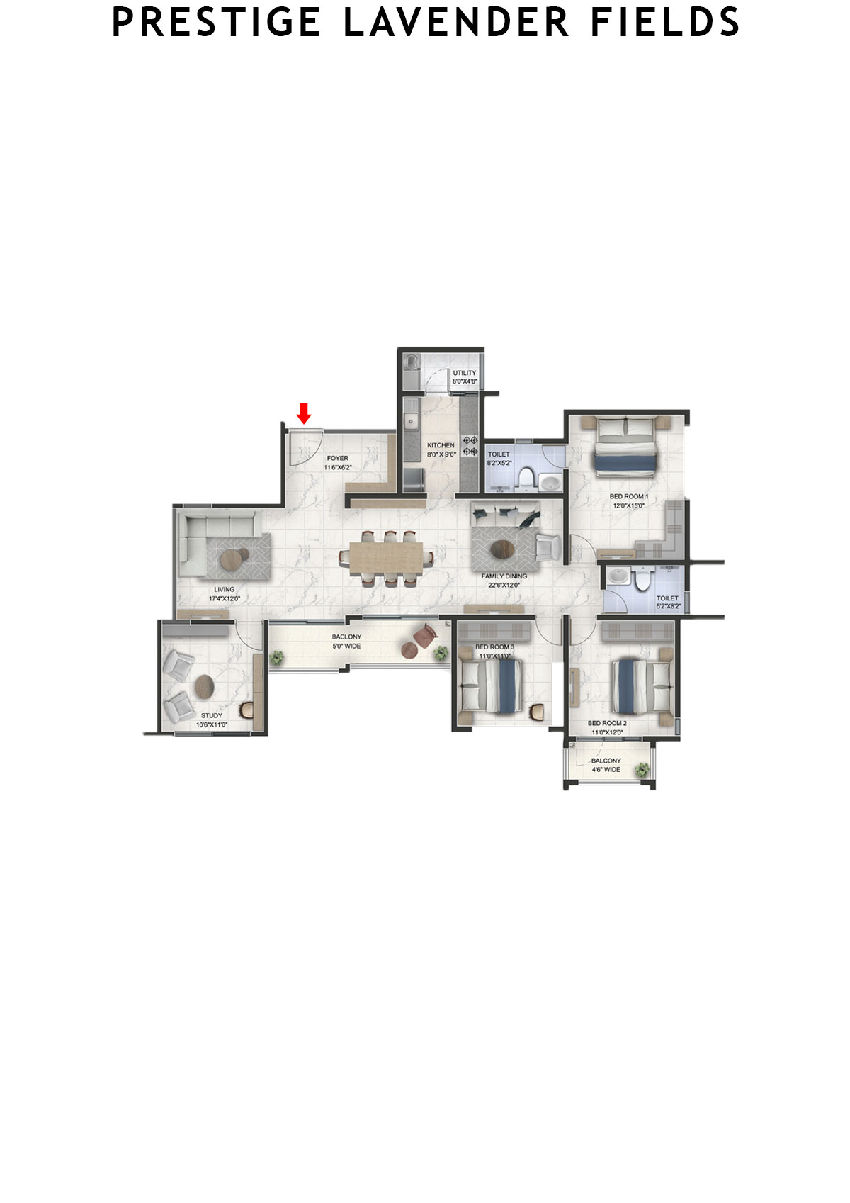Prestige Lavender Fields Tower 1 Unit 3 Floor Plan