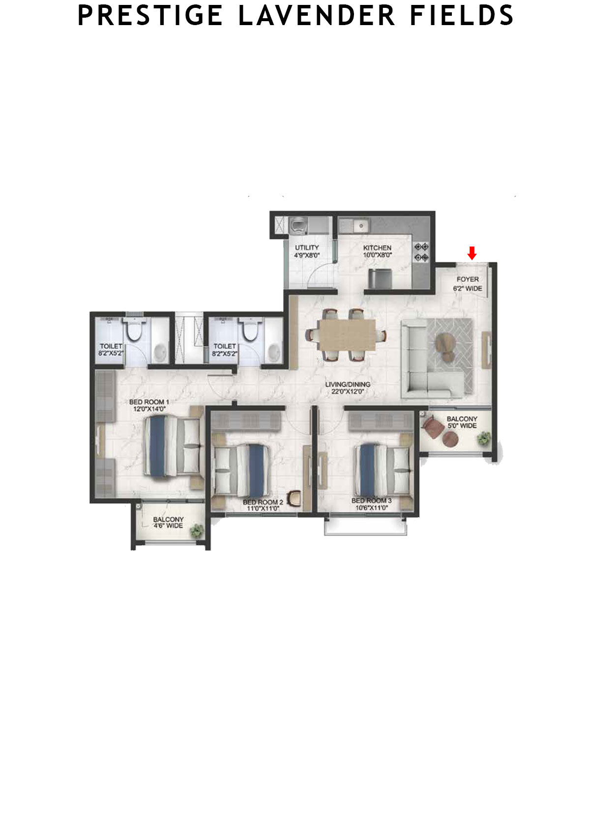 Prestige Lavender Fields Tower 1 Unit 4 Floor Plan