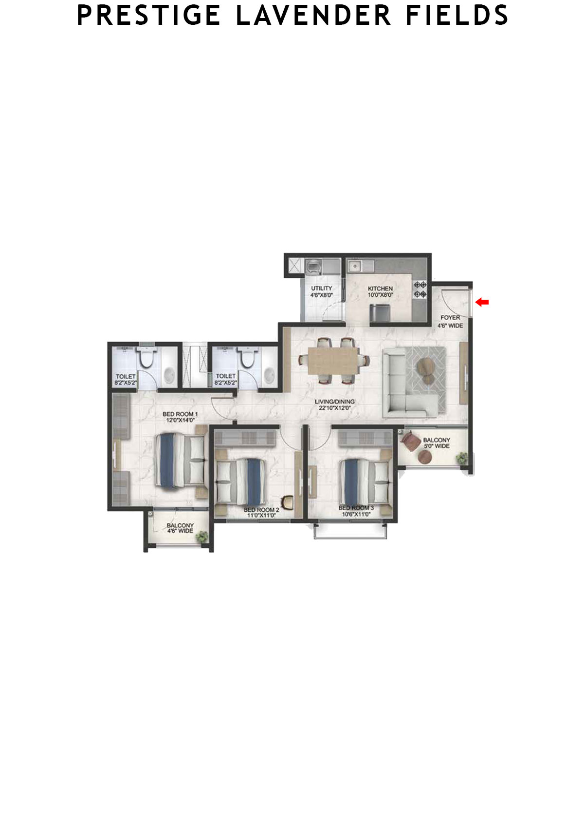 Prestige Lavender Fields Tower 1 Unit 6 Floor Plan