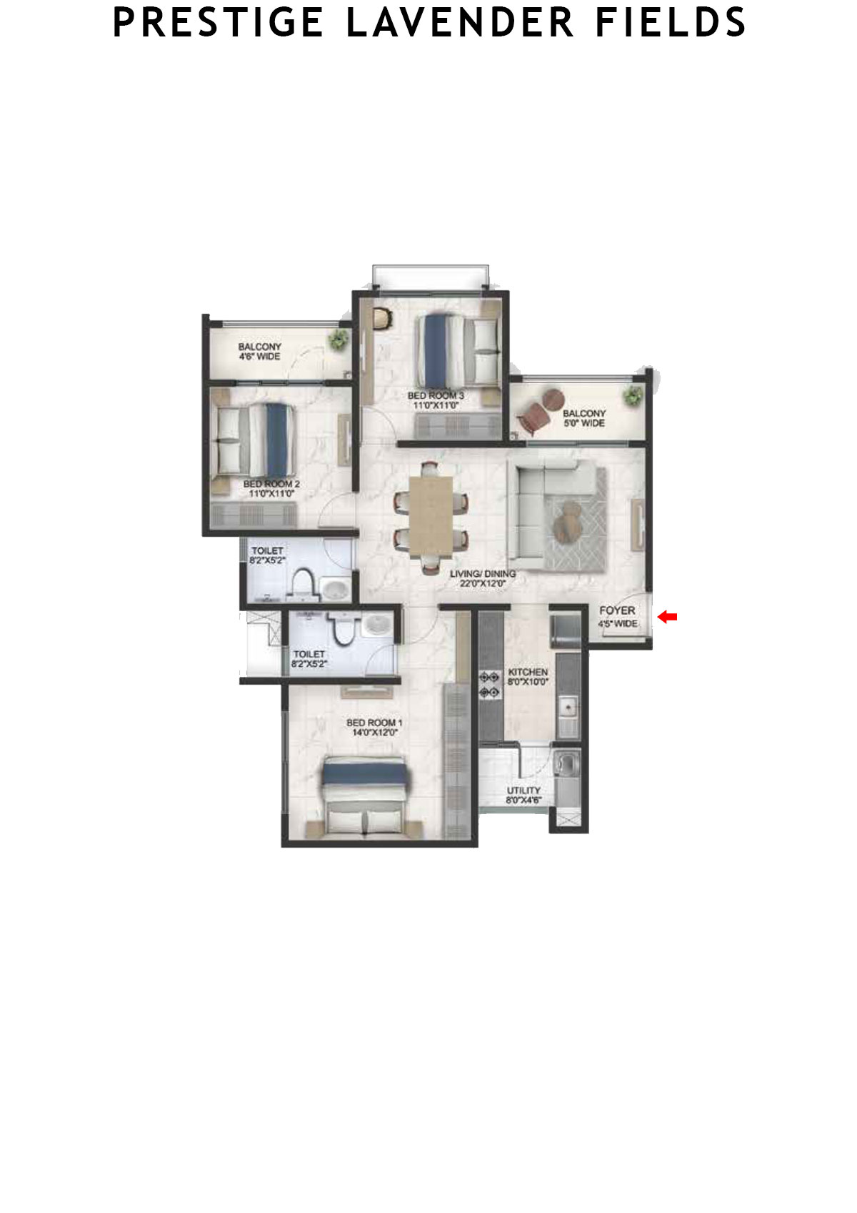 Prestige Lavender Fields Tower 1 Unit 7 Floor Plan