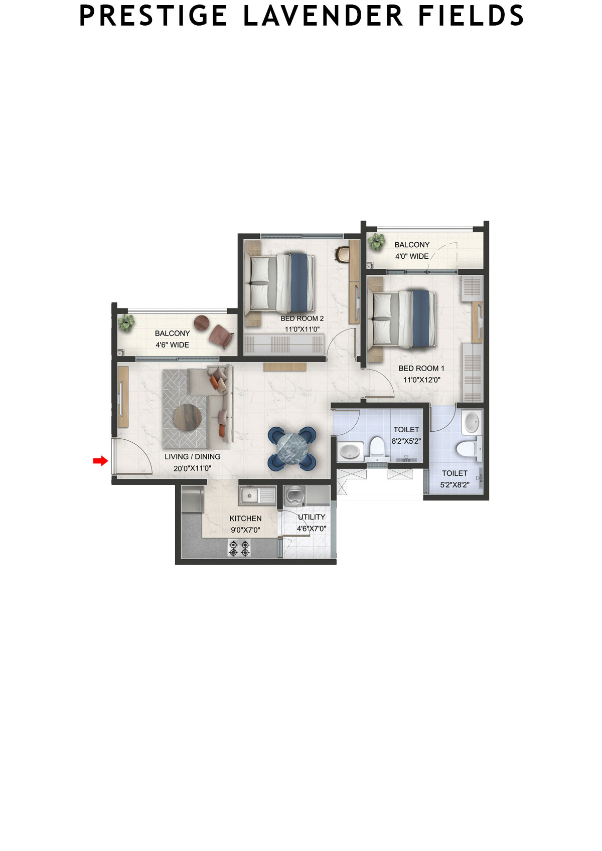 Prestige Lavender Fields Tower 1 Unit 8 Floor Plan