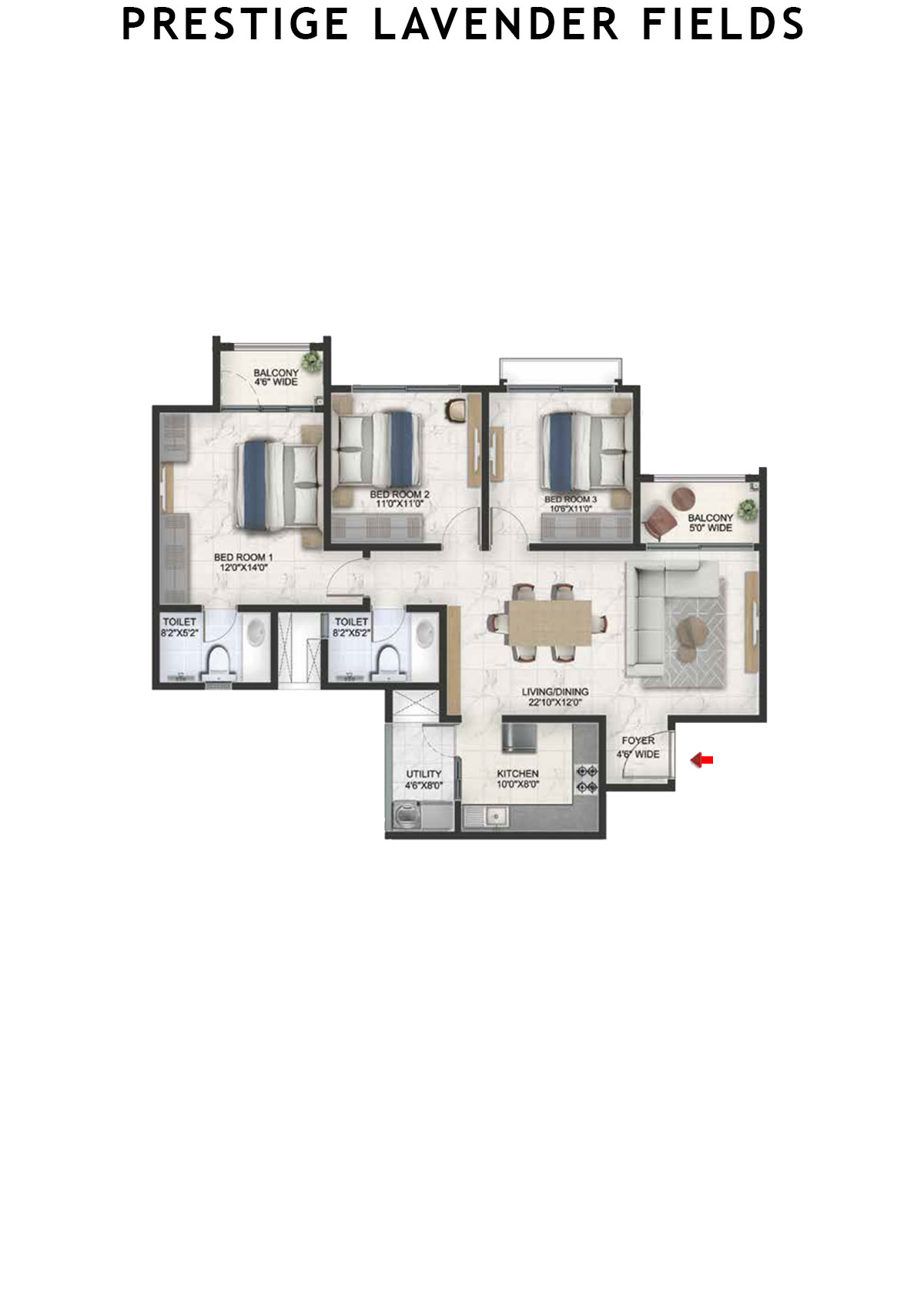 Prestige Lavender Fields Tower 2 Unit 1 Floor Plan