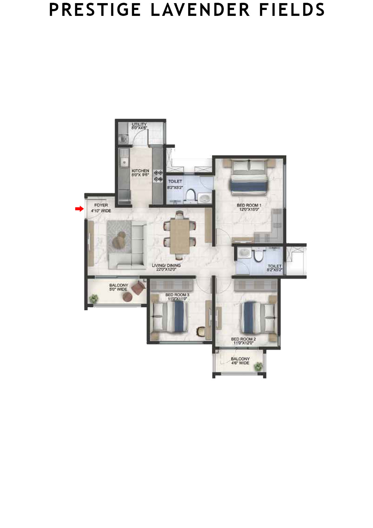 Prestige Lavender Fields Tower 2 Unit 3 Floor Plan