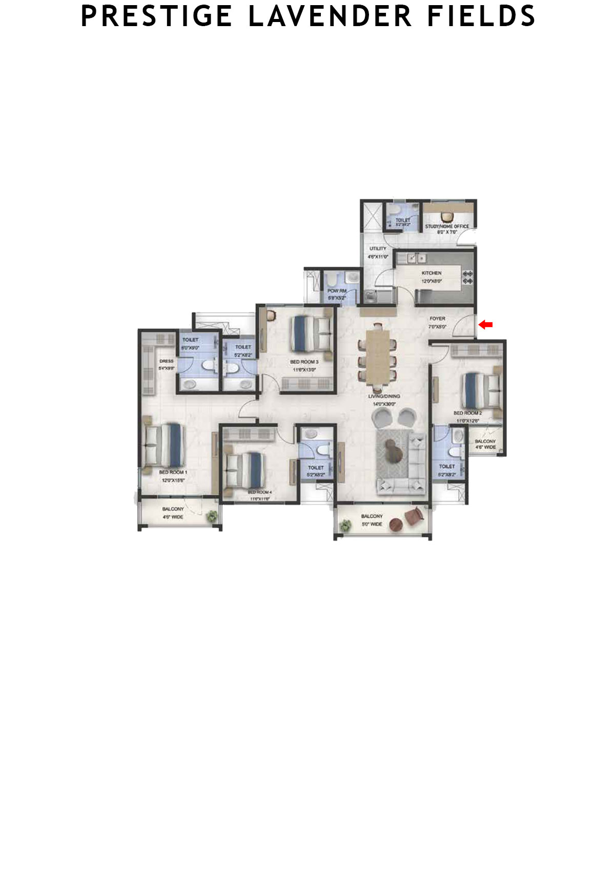 Prestige Lavender Fields Tower 2 Unit 6 Floor Plan