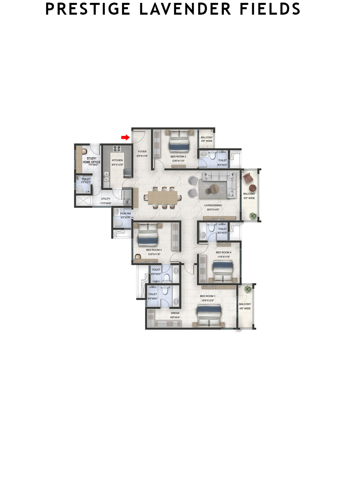 Prestige Lavender Fields Tower 3 Unit 2 Floor Plan