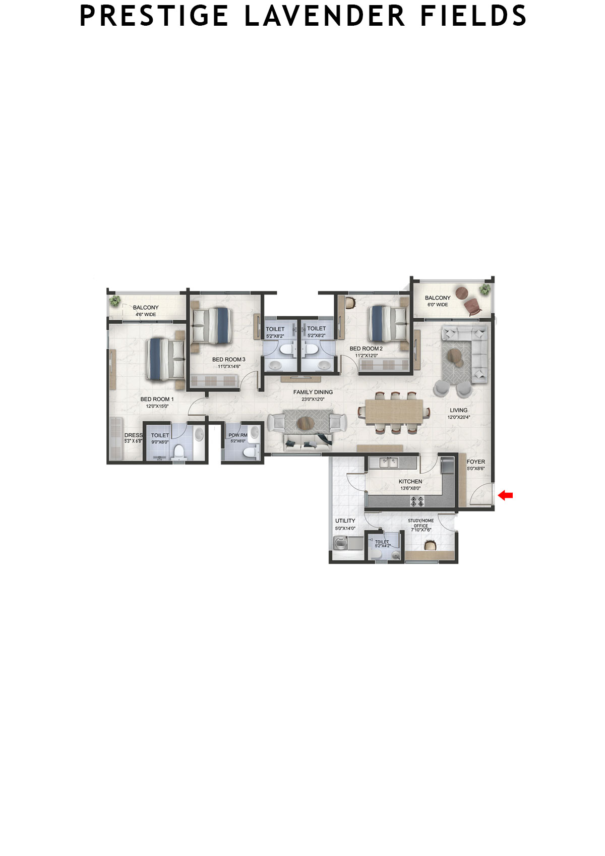 Prestige Lavender Fields Tower 4 Unit 1 Floor Plan