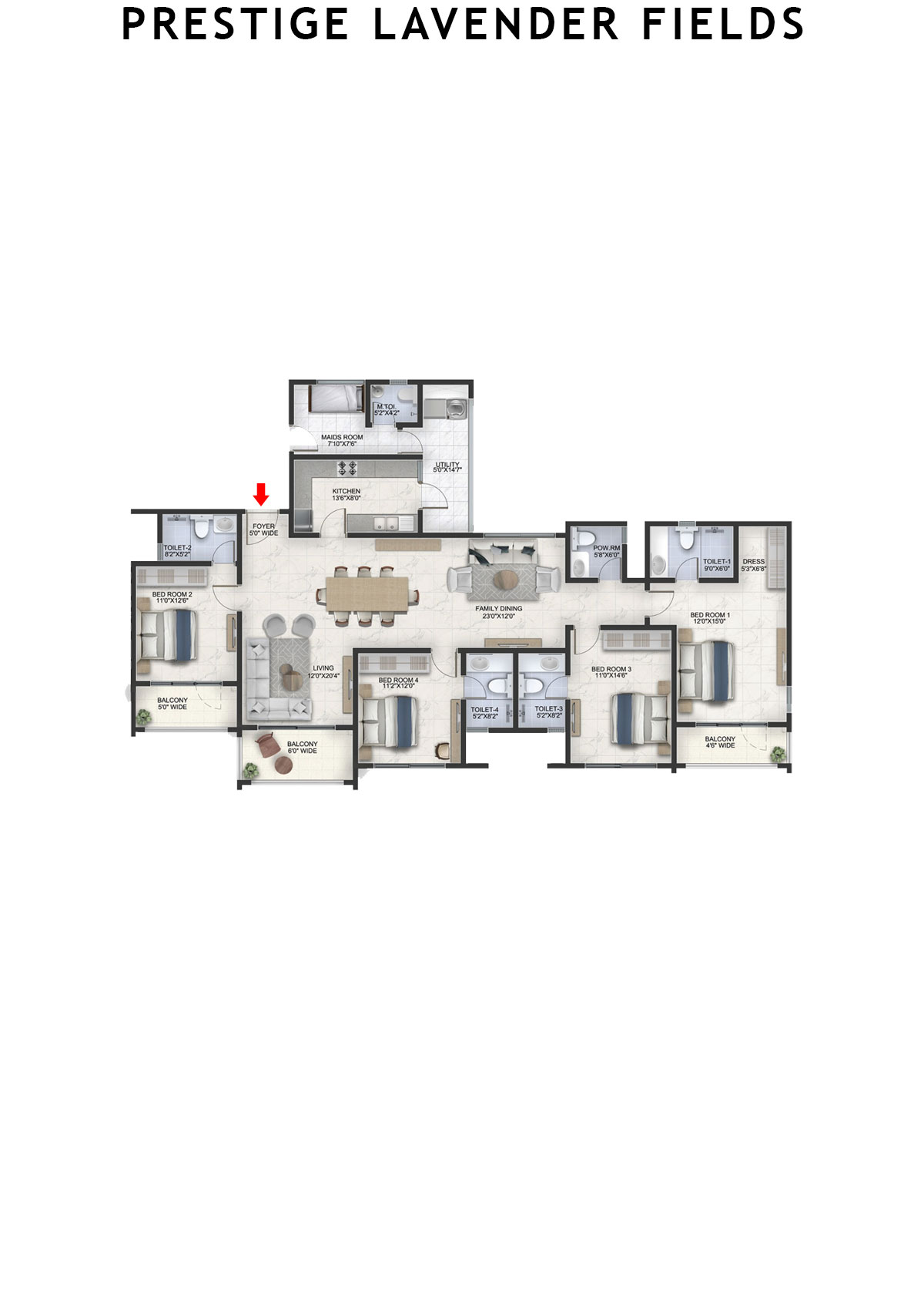 Prestige Lavender Fields Tower 4 Unit 3 Floor Plan
