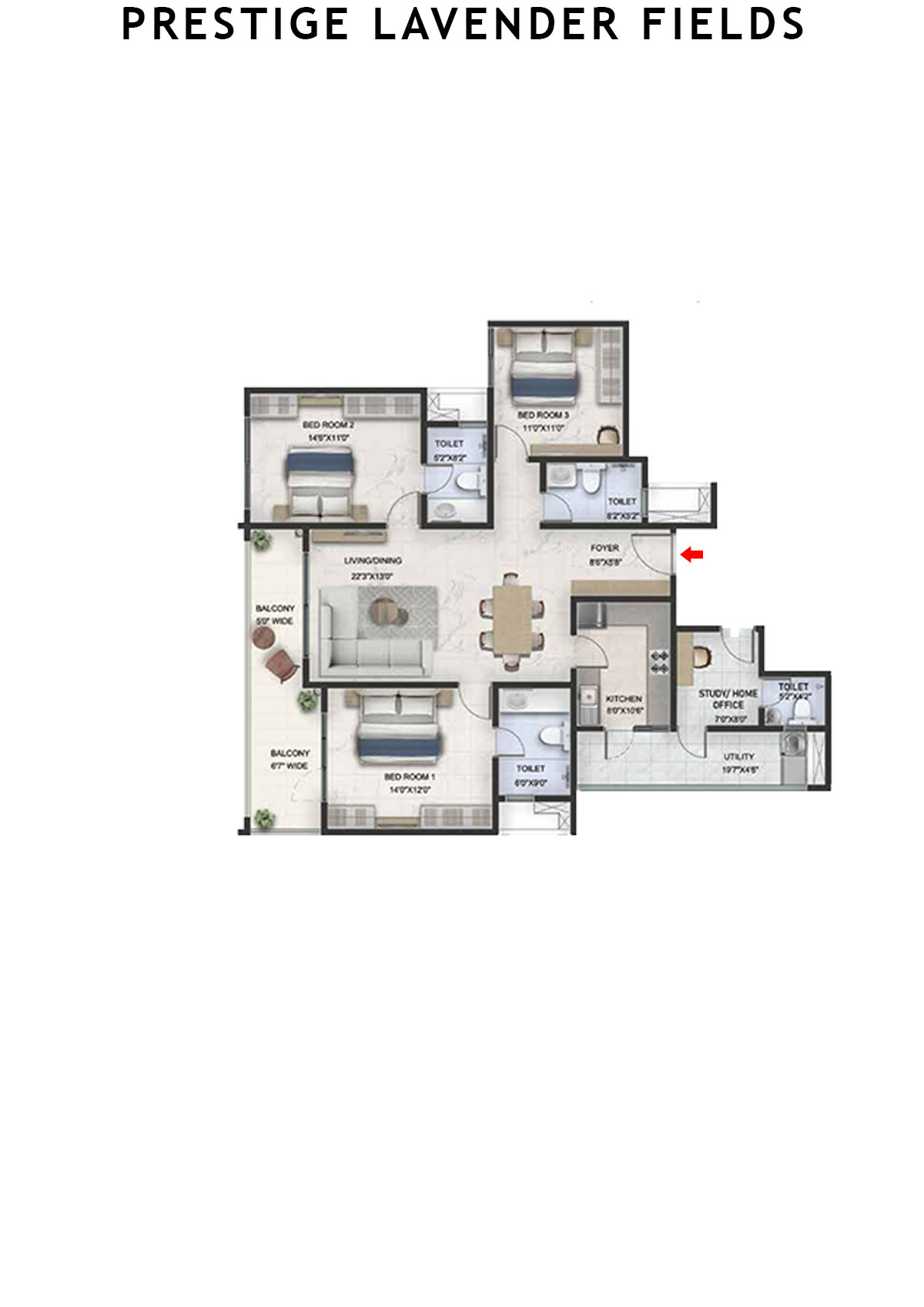 Prestige Lavender Fields Tower 5 Unit 1 Floor Plan