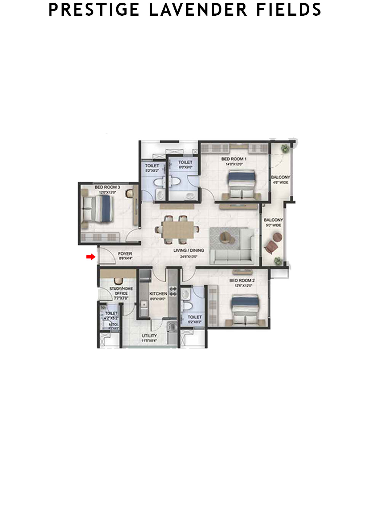 Prestige Lavender Fields Tower 5 Unit 3 Floor Plan