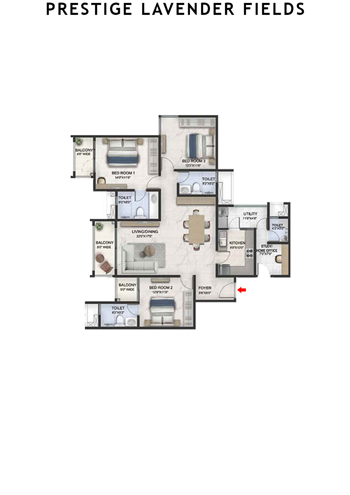 Prestige Lavender Fields Tower 6 Unit 1 Floor Plan