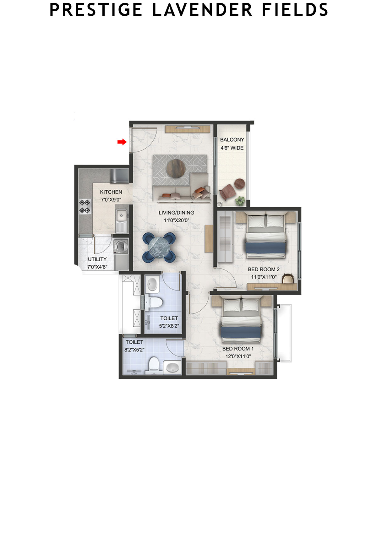Prestige Lavender Fields Tower 6 Unit 3 Floor Plan