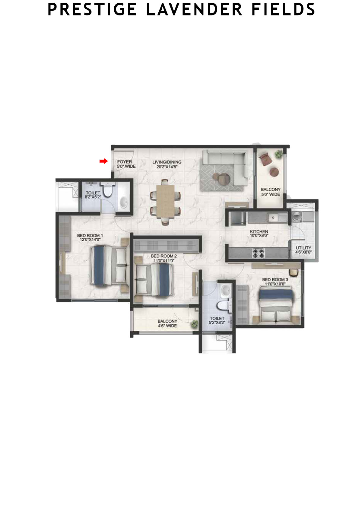 Prestige Lavender Fields Tower 6 Unit 6 Floor Plan