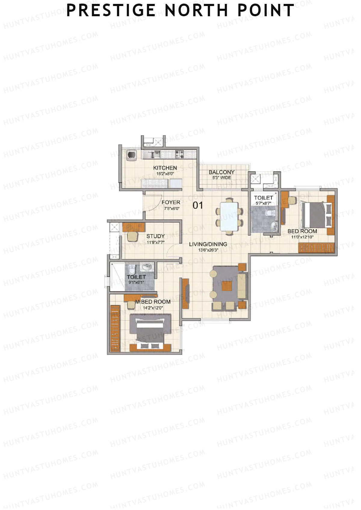 Prestige North Point Wing A Unit 1 (Type H1) Floor Plan