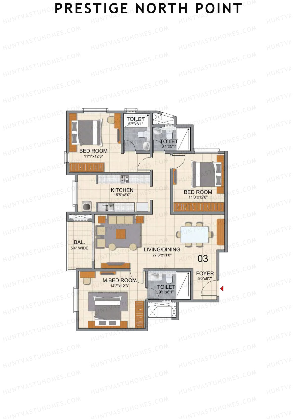 Prestige North Point Wing A Unit 3 (Type F) Floor Plan