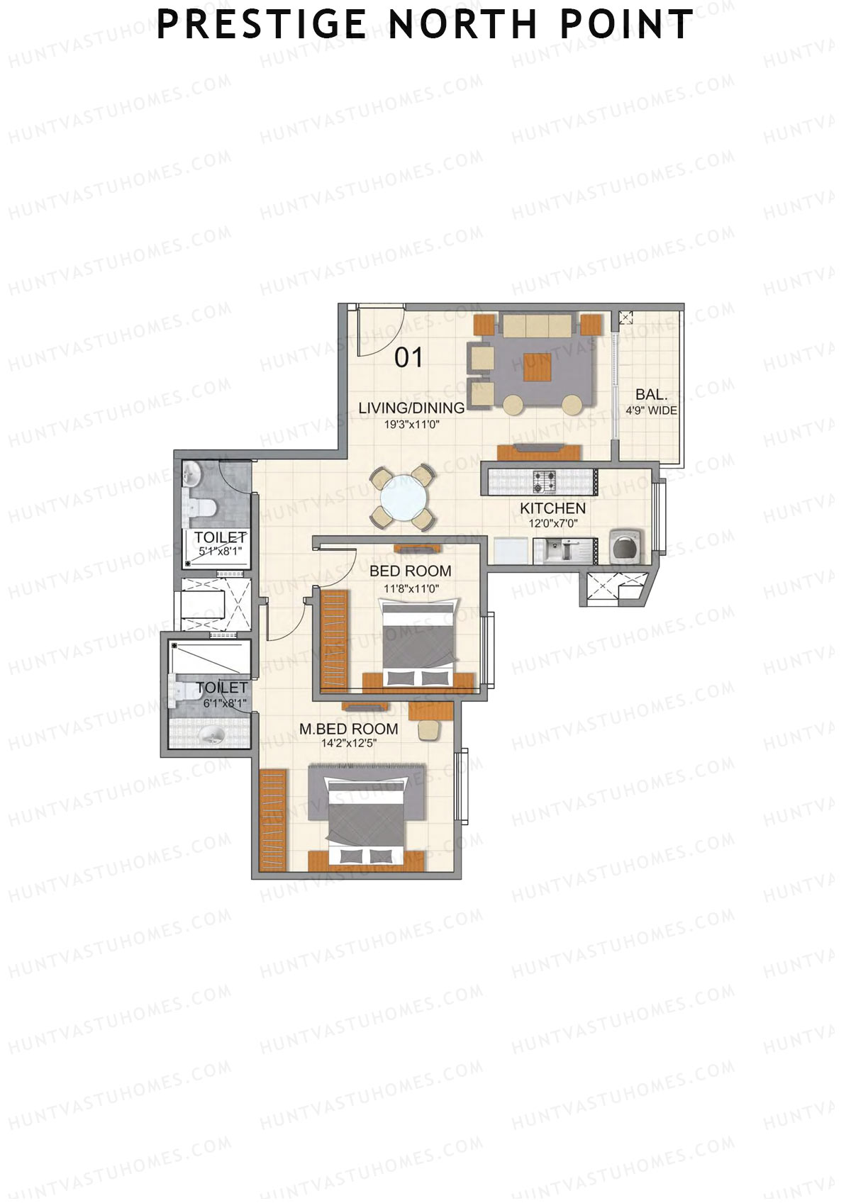 Prestige North Point Wing B Unit 1 (Type C) Floor Plan