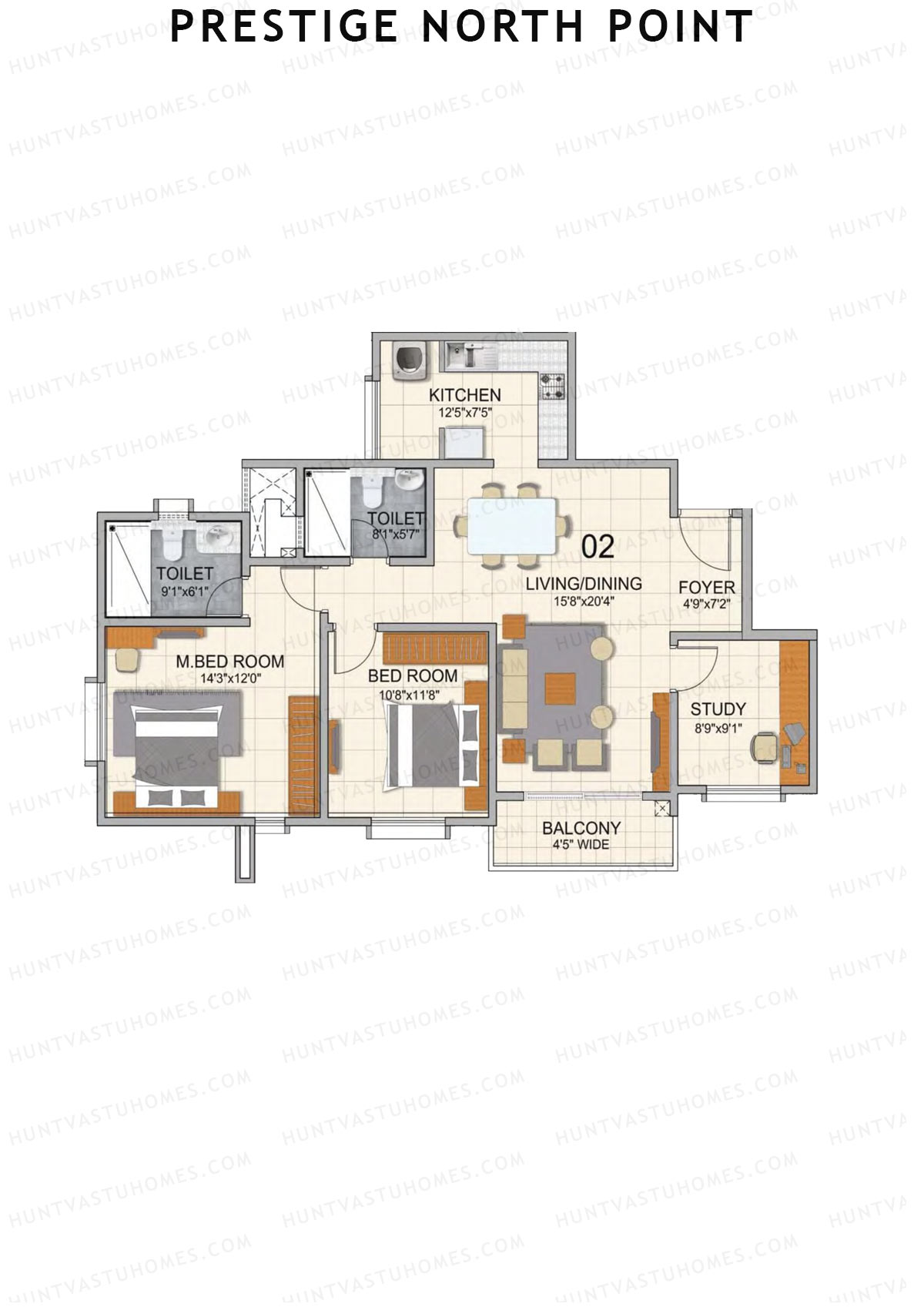 Prestige North Point Wing B Unit 2 (Type D) Floor Plan