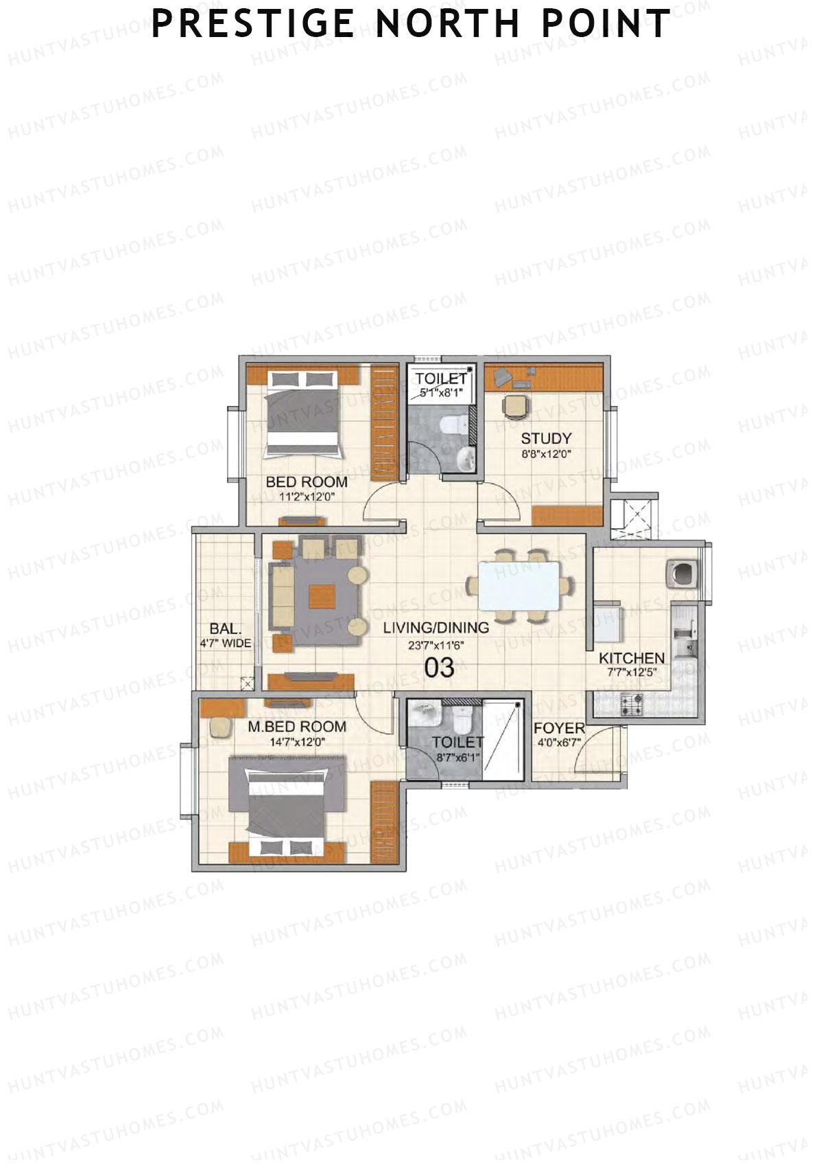 Prestige North Point Wing B Unit 3 (Type E) Floor Plan