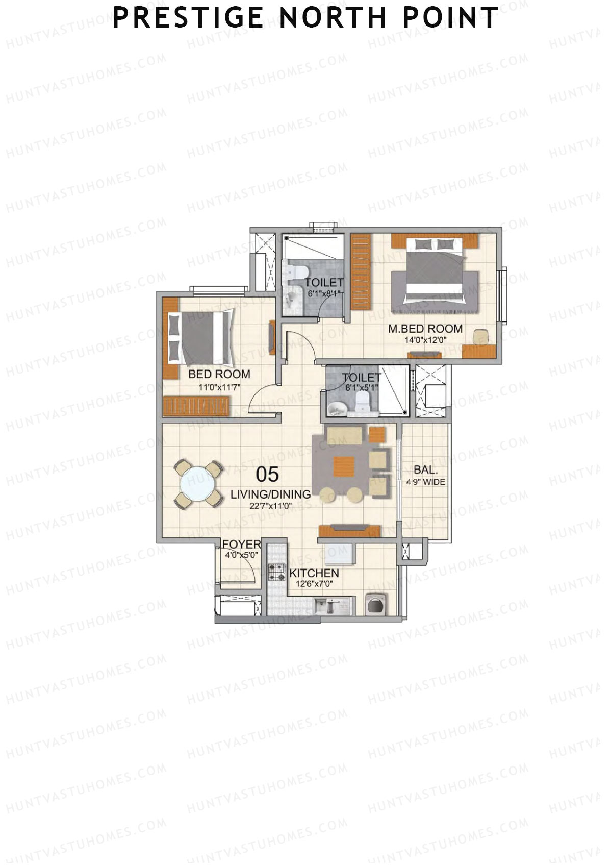 Prestige North Point Wing B Unit 5 (Type B) Floor Plan