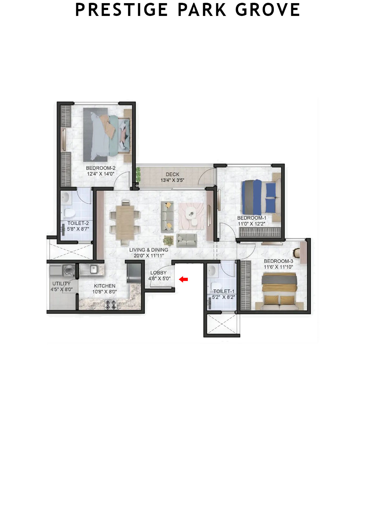 Prestige Park Grove Tower 10 Unit 3 (Type C1) Floor Plan