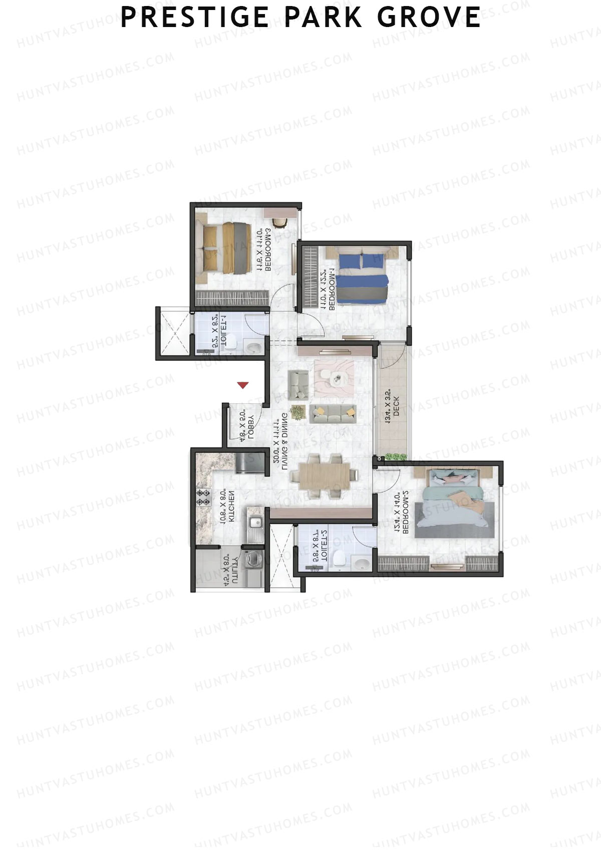 Prestige Park Grove, Tower 10, Unit 4 (Type C1), 3BHK, Super Area 1414   sq ft 
