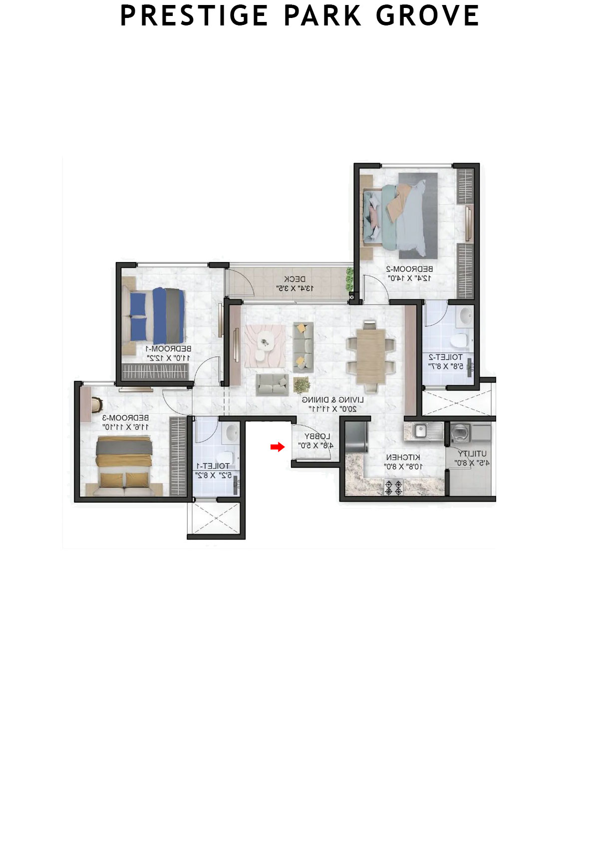 Prestige Park Grove Tower 10 Unit 4 (Type C1) Floor Plan