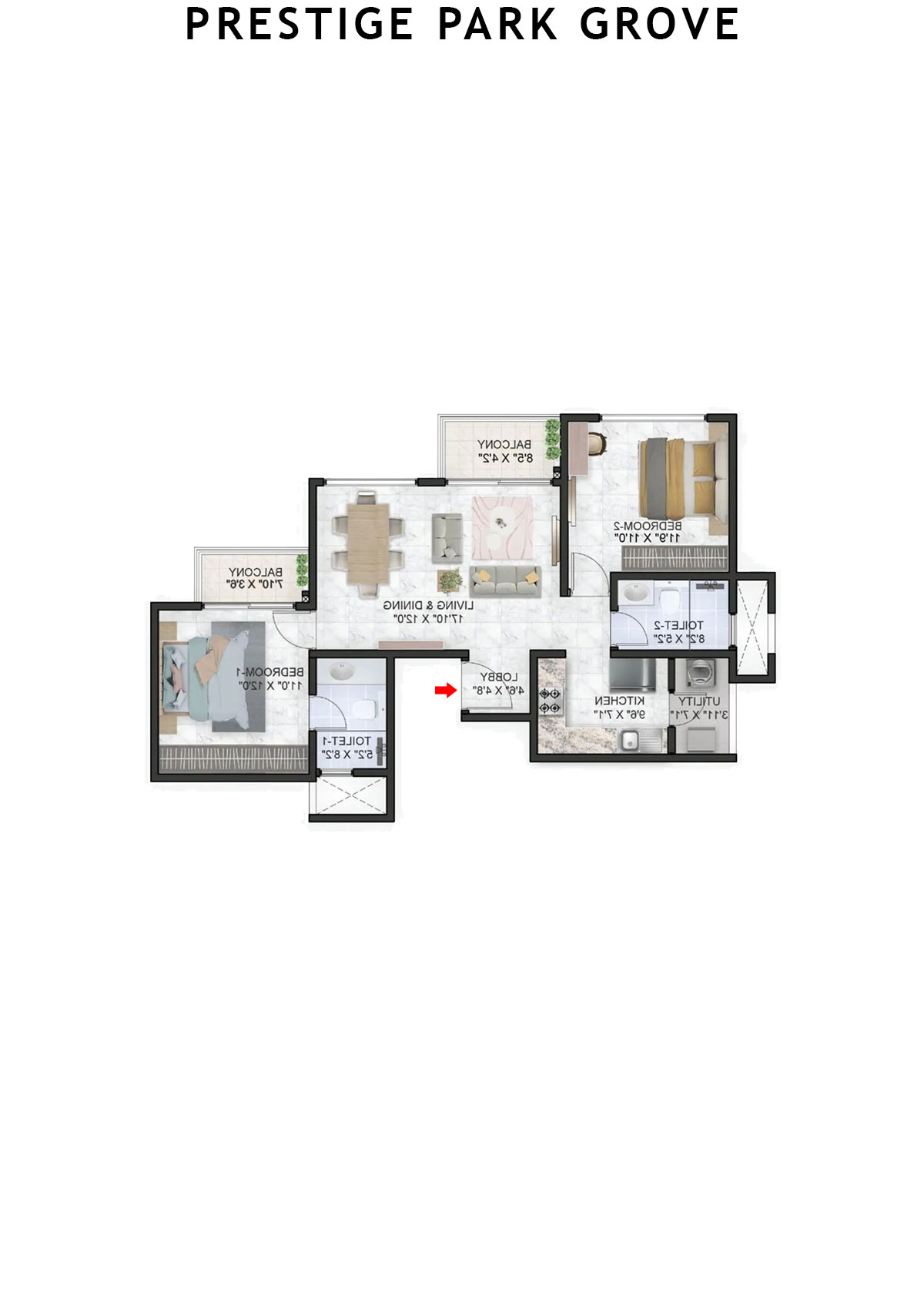 Prestige Park Grove Tower 12 Unit 1 (Type B2) Floor Plan