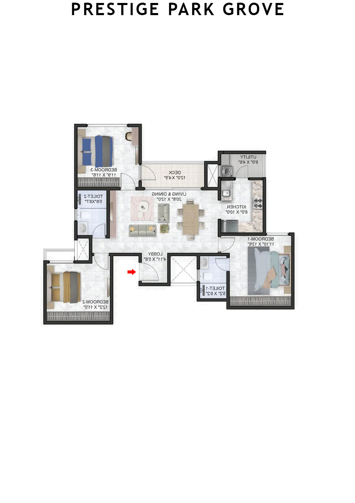 Prestige Park Grove Tower 12 Unit 2 (Type C2) Floor Plan