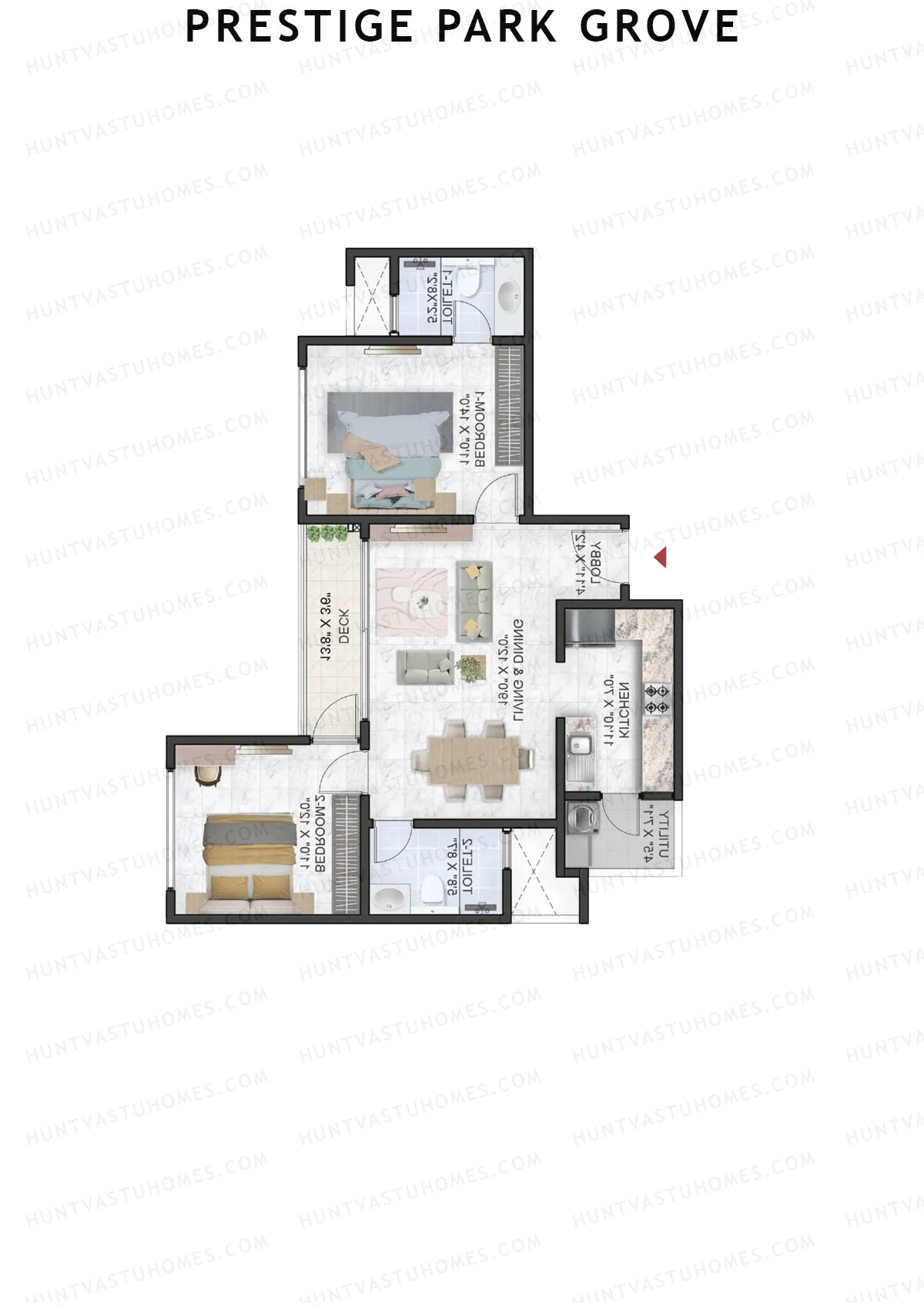 Prestige Park Grove, Tower 12, Unit 3 (Type B3), 2BHK, Super Area 1150   sq ft 
