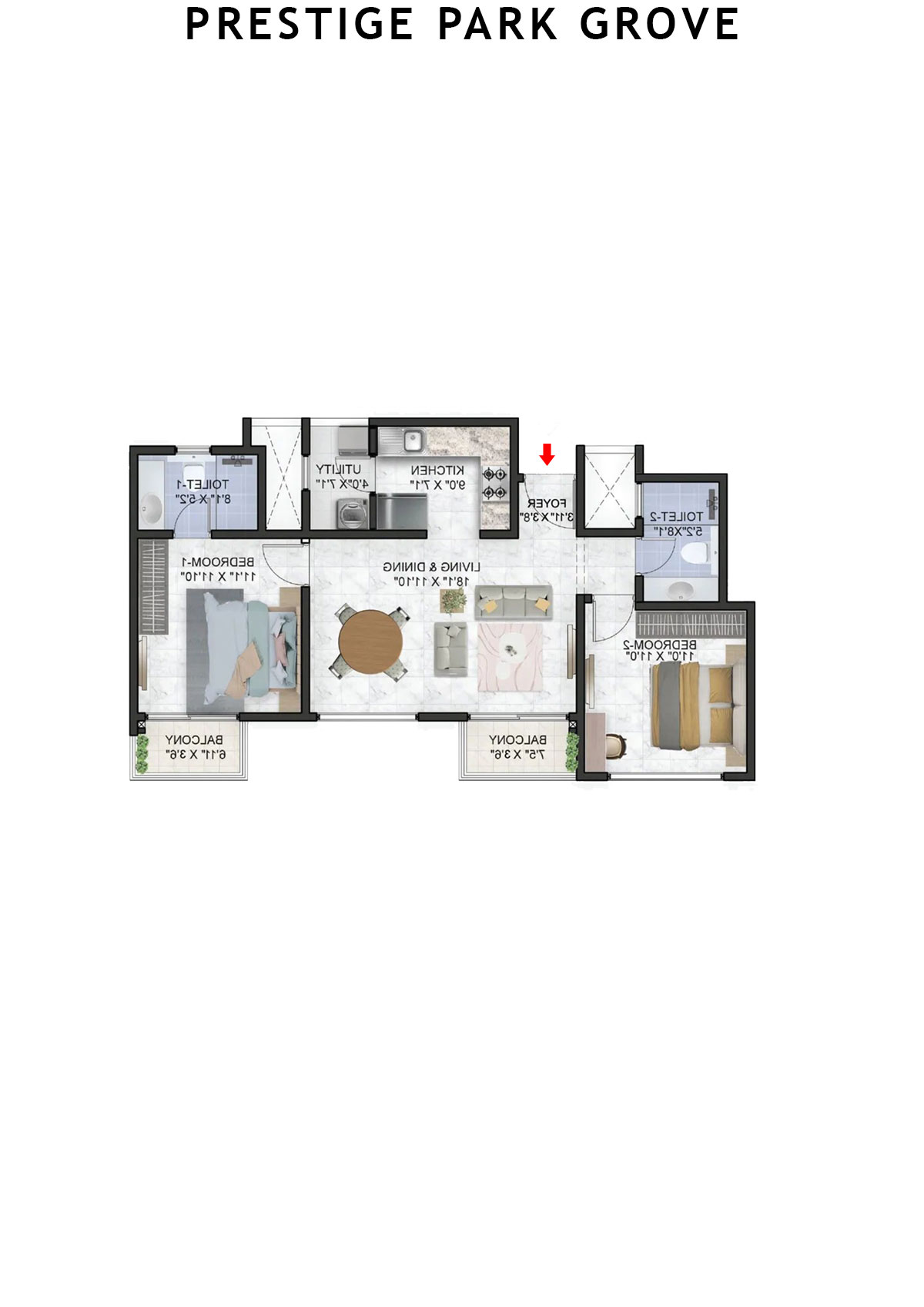 Prestige Park Grove Tower 12 Unit 4 (Type B1) Floor Plan
