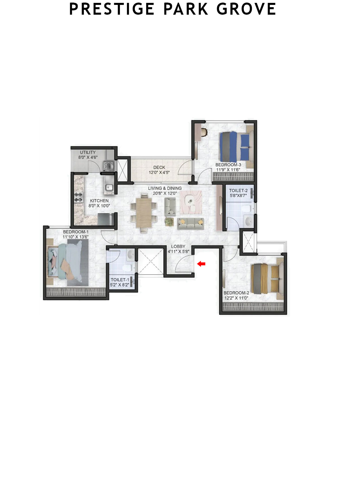 Prestige Park Grove Tower 12 Unit 7 (Type C2) Floor Plan