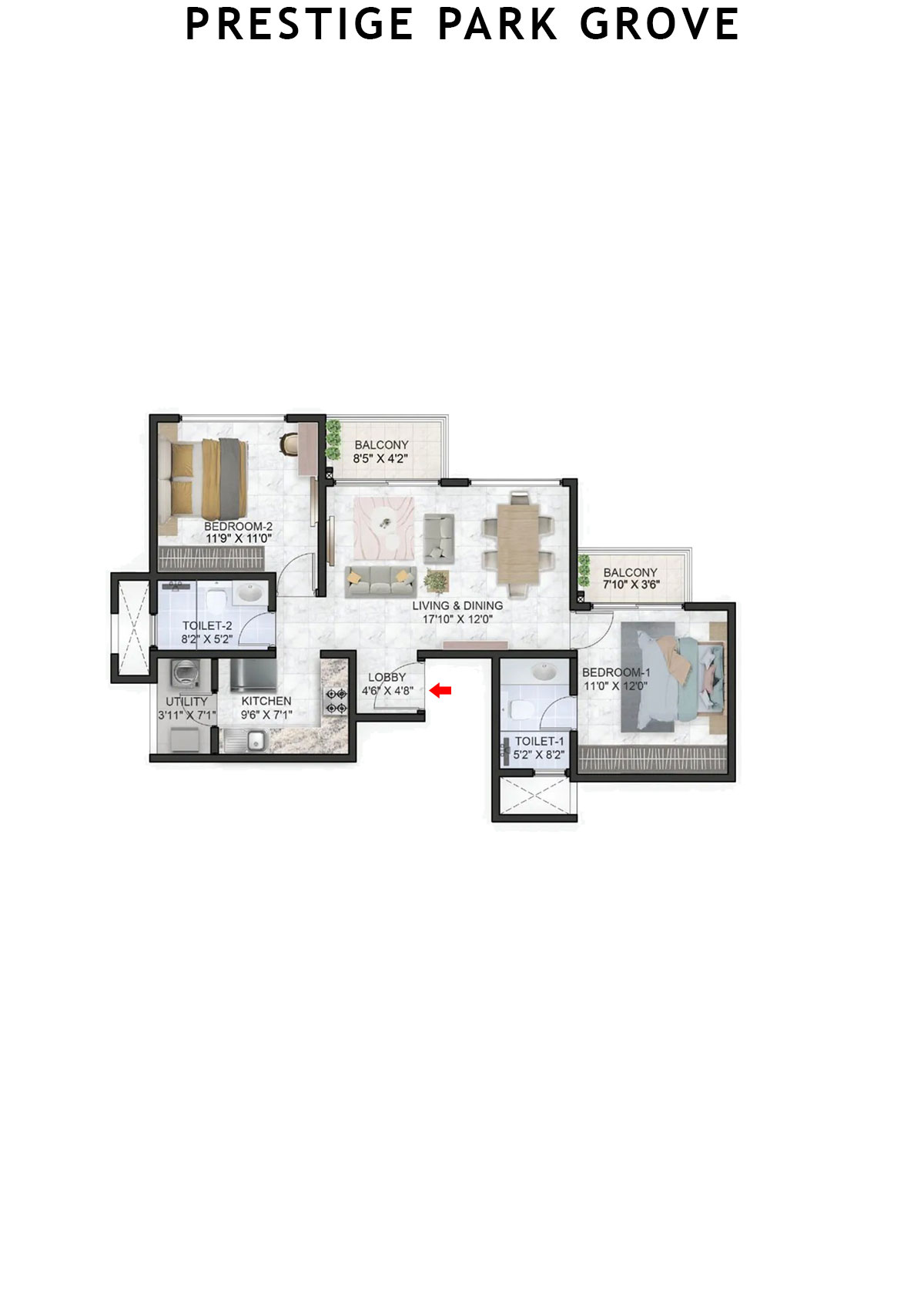 Prestige Park Grove Tower 12 Unit 8 (Type B2) Floor Plan