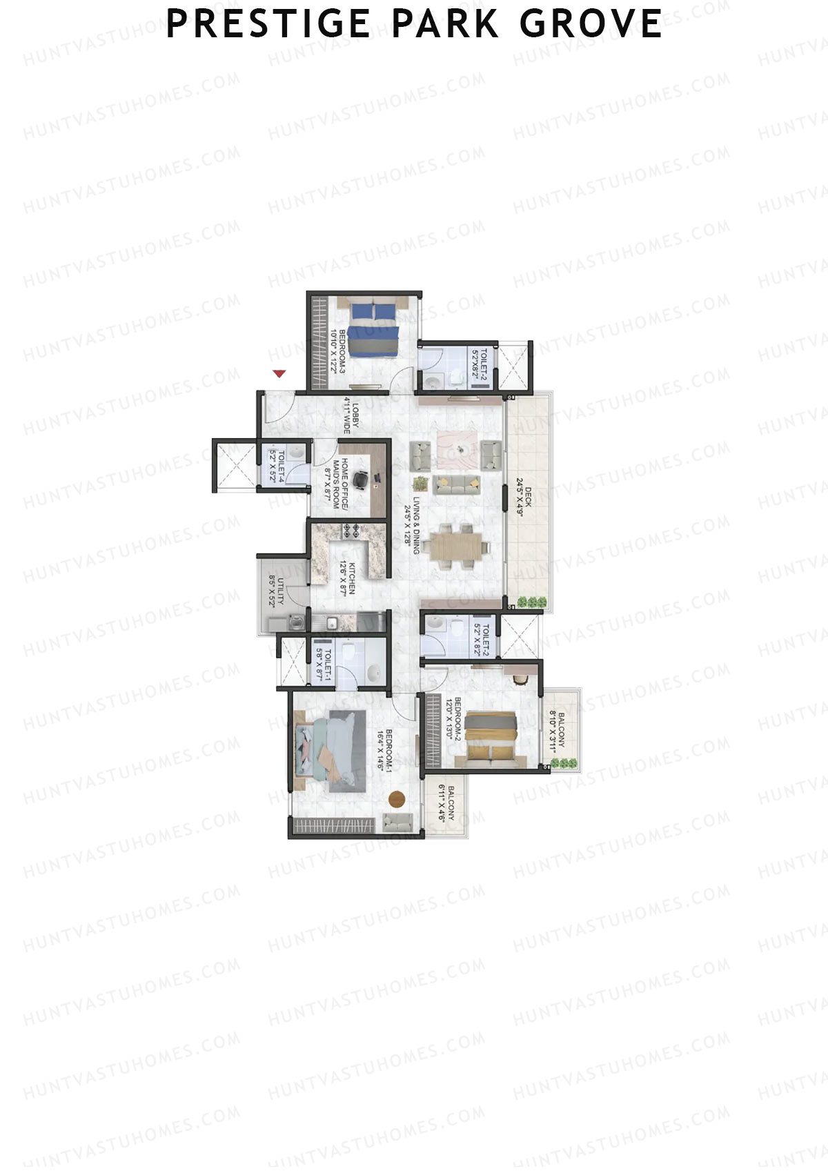 Prestige Park Grove, Tower 14, Unit 2 (Type E6), 3BHK, Super Area 2163   sq ft 