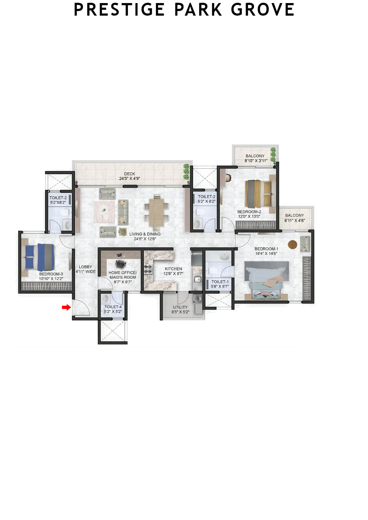 Prestige Park Grove Tower 14 Unit 2 (Type E6) Floor Plan