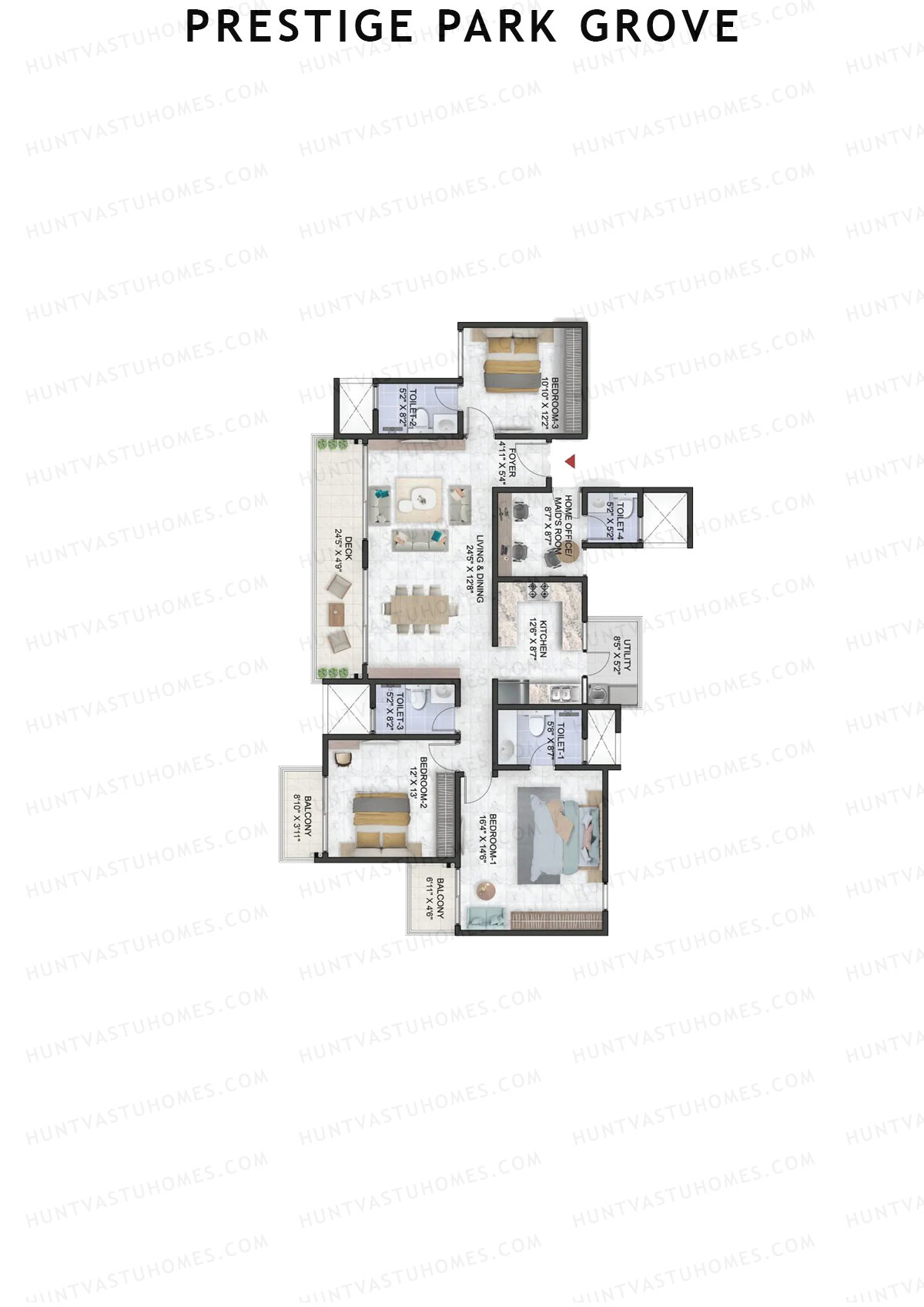 Prestige Park Grove, Tower 14, Unit 3 (Type E4), 3BHK, Super Area 2101   sq ft 