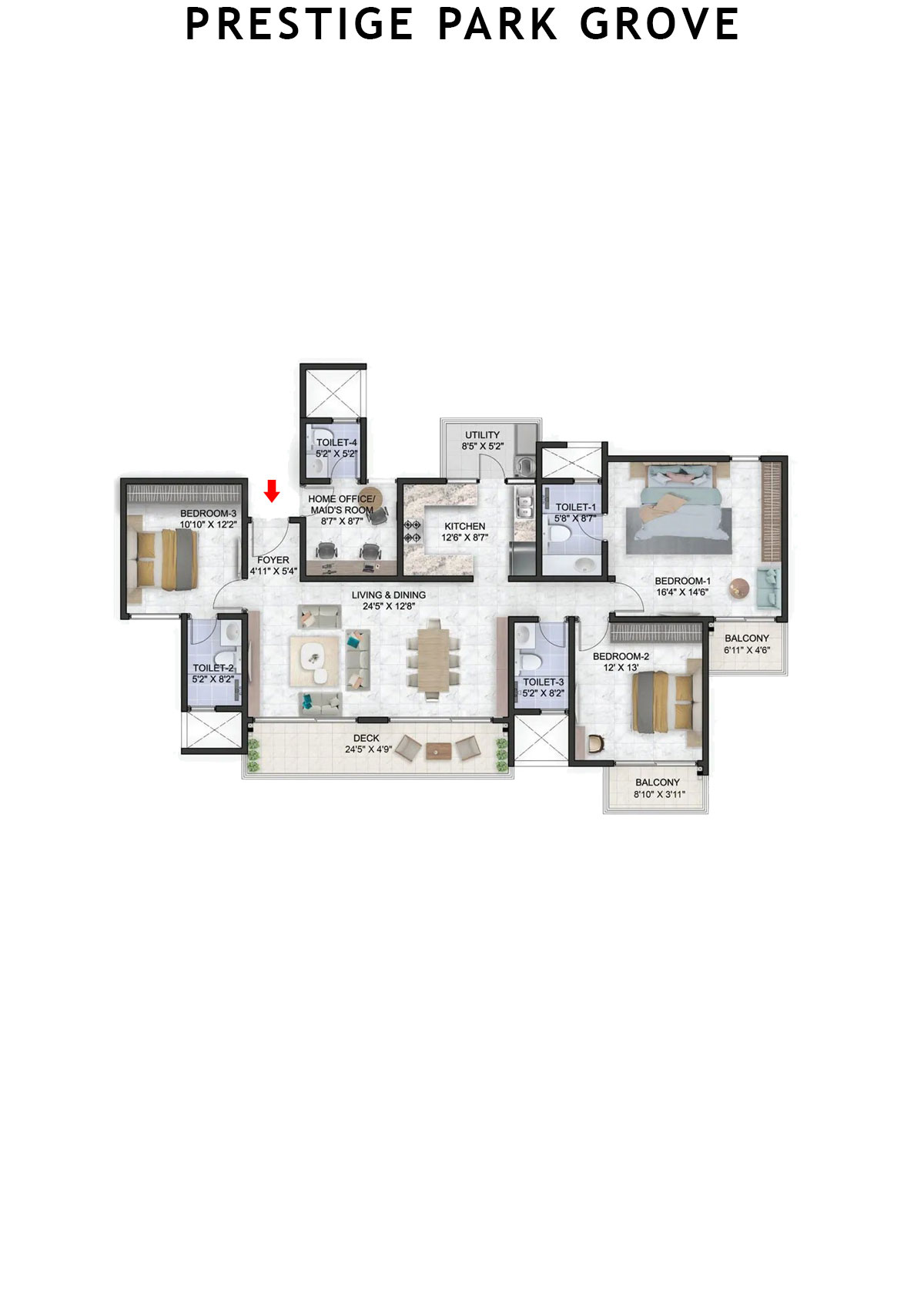 Prestige Park Grove Tower 14 Unit 3 (Type E4) Floor Plan