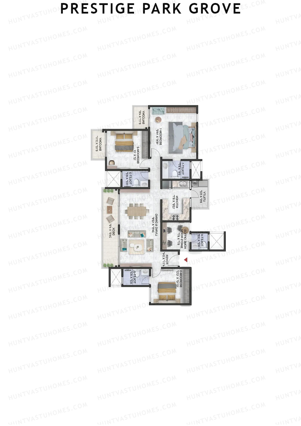 Prestige Park Grove, Tower 14, Unit 6 (Type E4), 3BHK, Super Area 2101   sq ft 