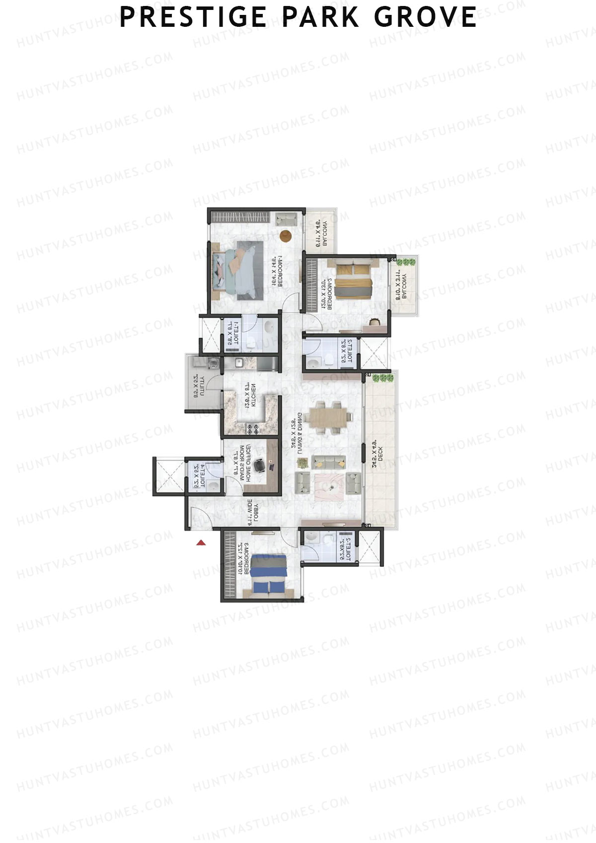 Prestige Park Grove, Tower 14, Unit 7 (Type E6), 3BHK, Super Area 2163   sq ft 