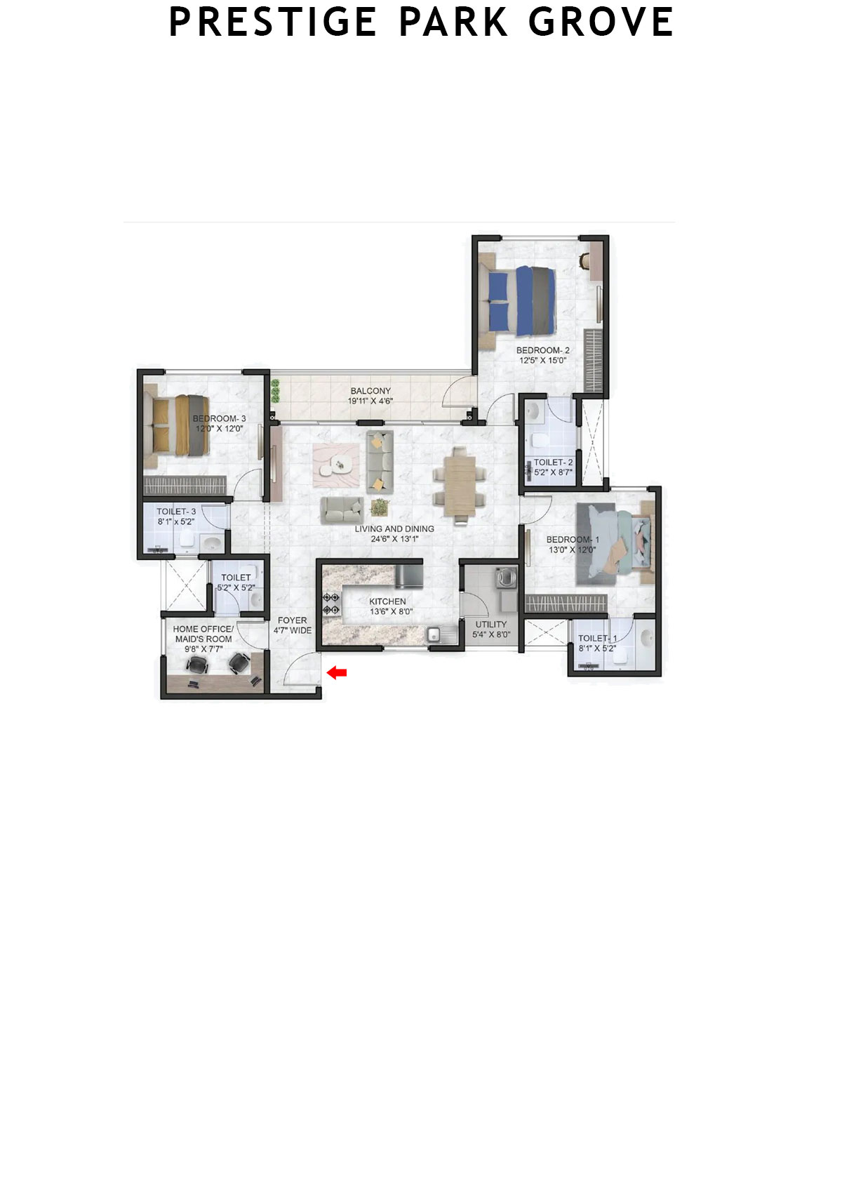 Prestige Park Grove Tower 15 Unit 1 (Type E1) Floor Plan