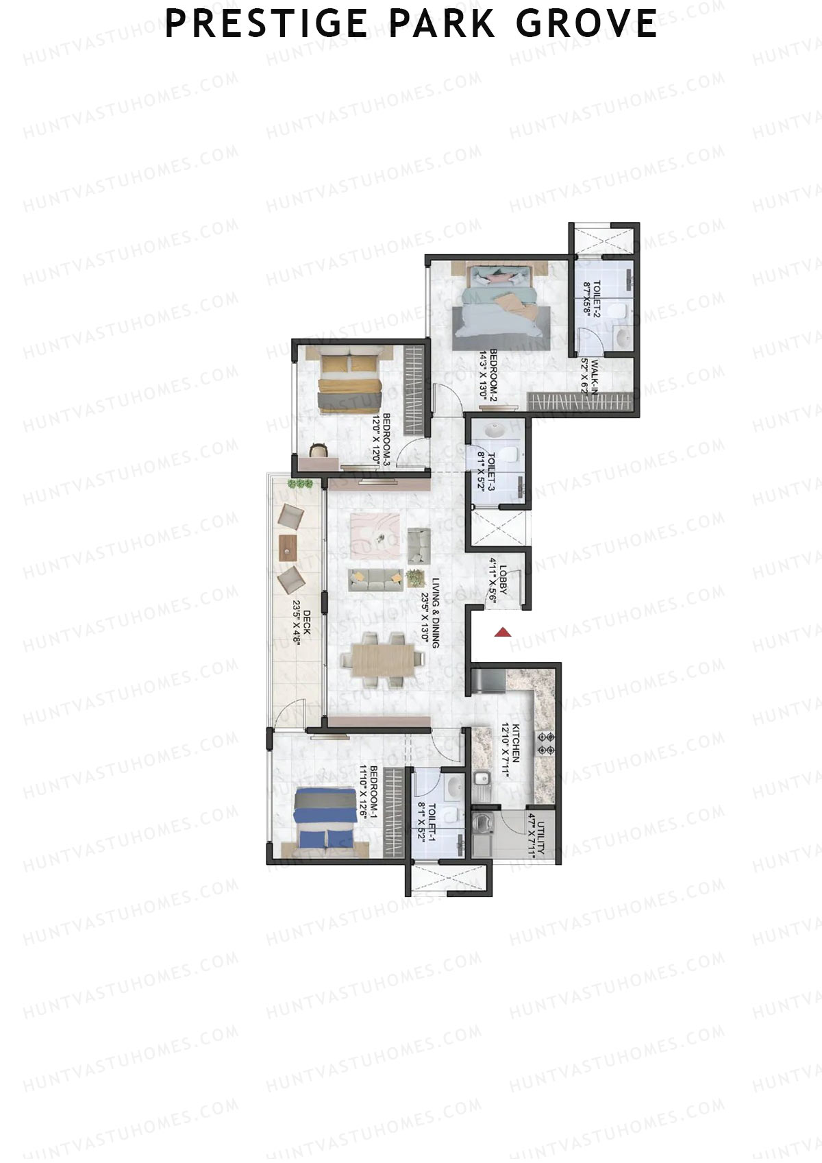 Prestige Park Grove, Tower 15, Unit 3 (Type D2), 3BHK, Super Area 1810   sq ft 
