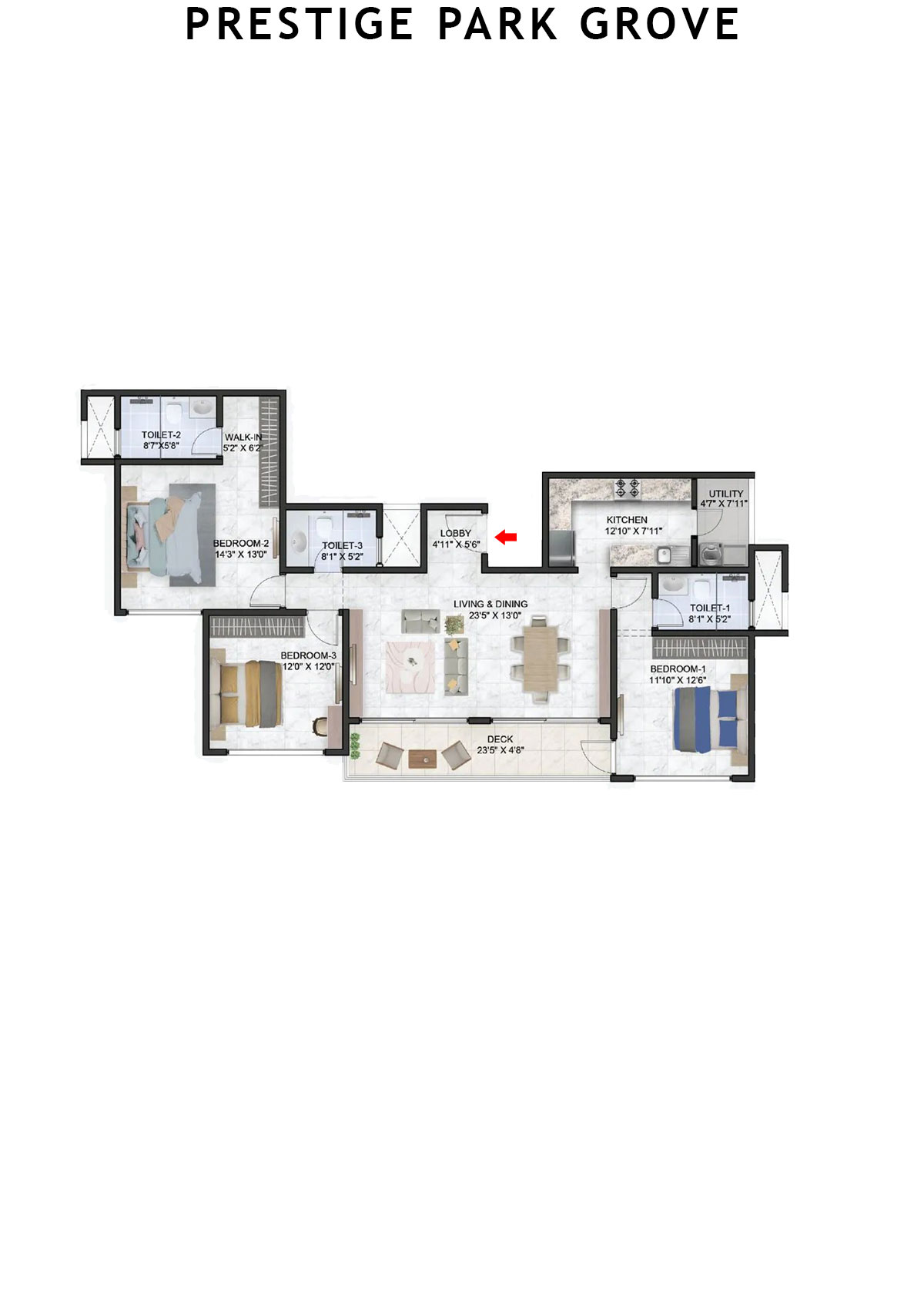 Prestige Park Grove Tower 15 Unit 3 (Type D2) Floor Plan